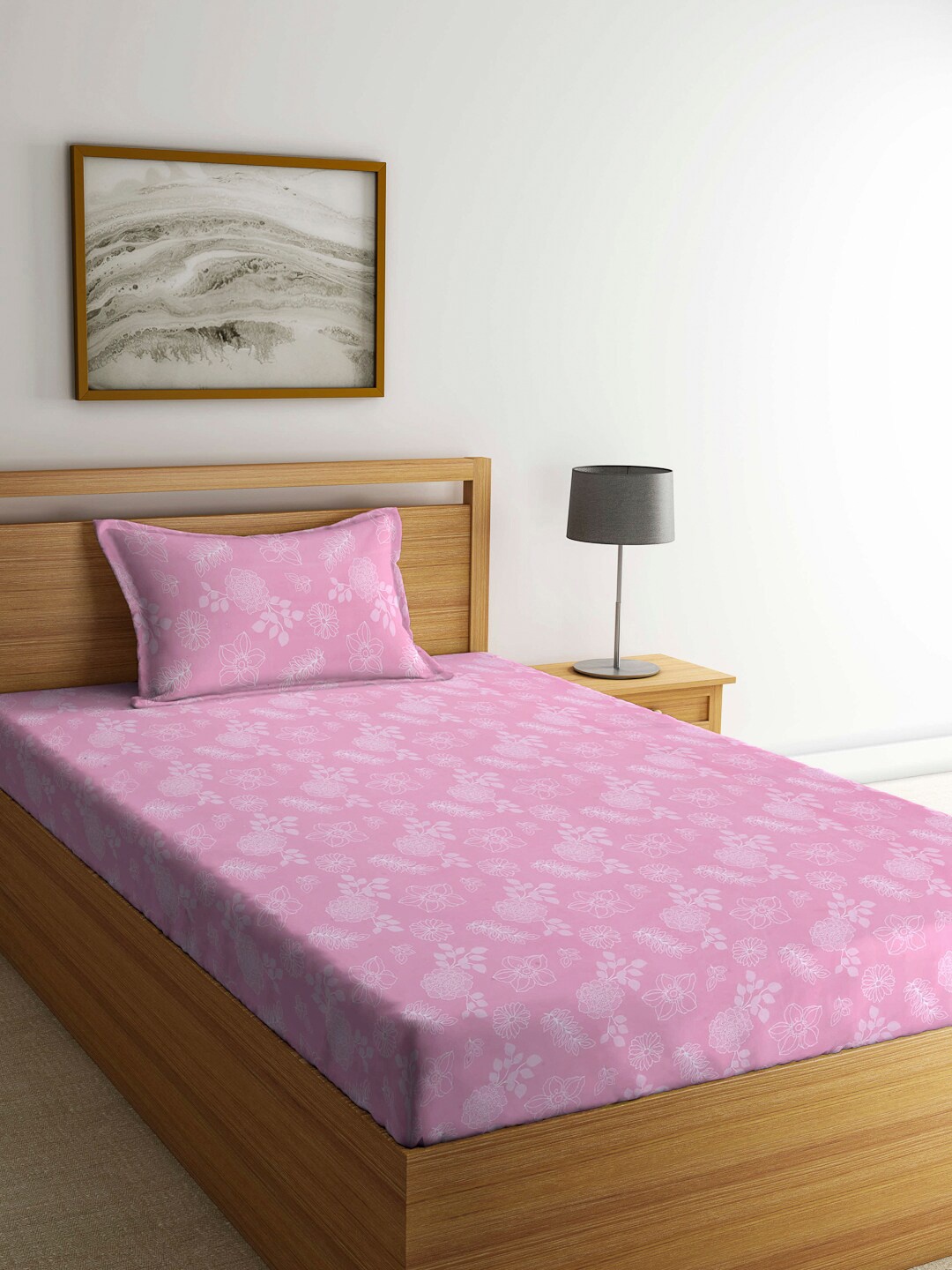 

Arrabi Pink 300 TC Single Floral Bedsheet With 1 Pillow Cover