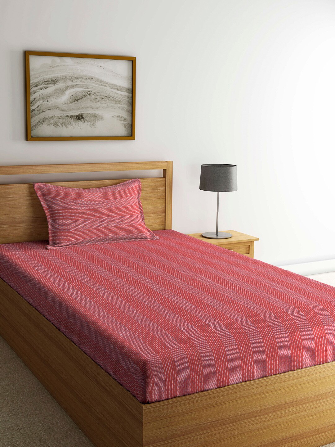 

Arrabi Brown Striped 300 TC Handwove Cotton Single Bedsheet with 1 Pillow Covers