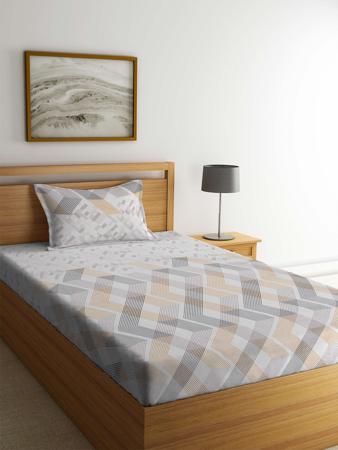 

Arrabi Multicoloured Geometric 300 TC Single Bedsheet with 1 Pillow Covers, Multi