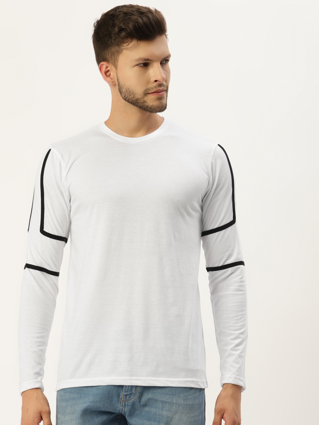 

GESPO Men White & Black Striped T-shirt