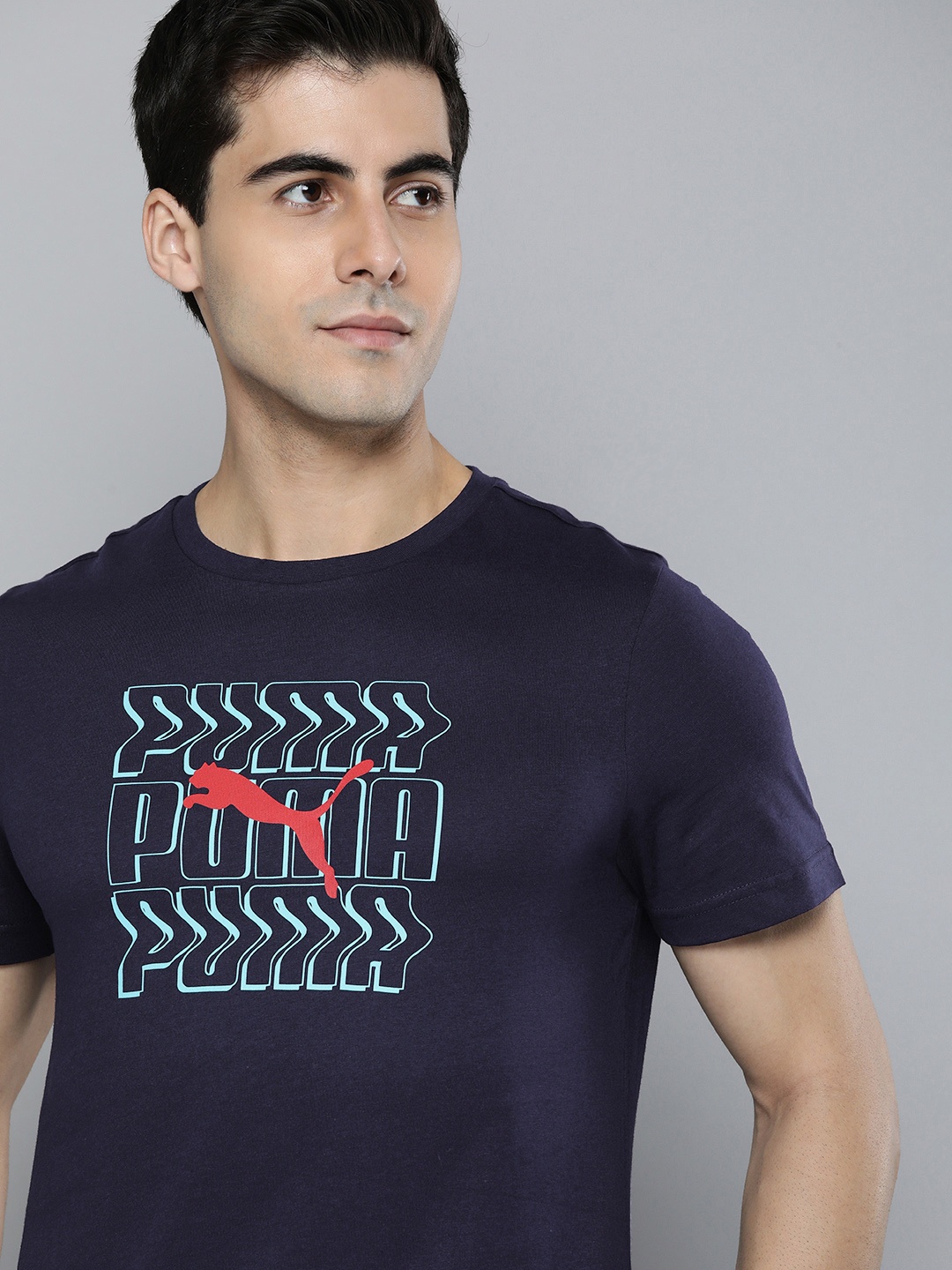 

Puma Graphic Printed Slim Fit Casual T-shirt, Blue