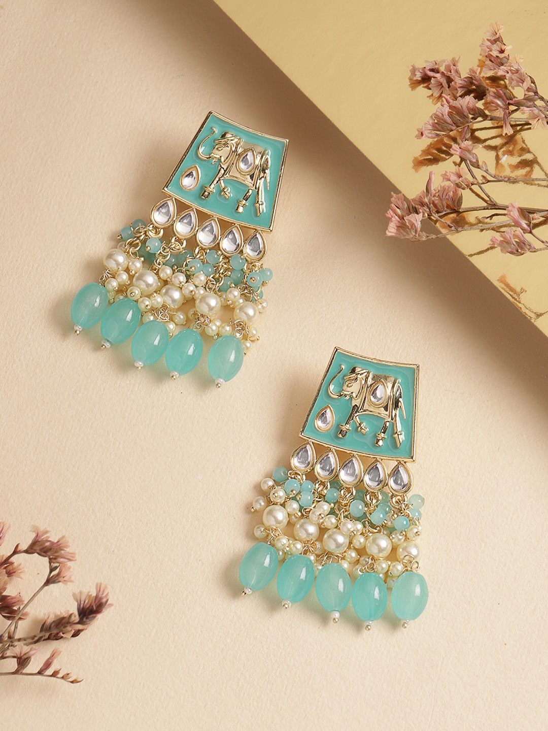 

Melani Borsa Turquoise Blue & Gold-Plated Dome Shaped Drop Earrings