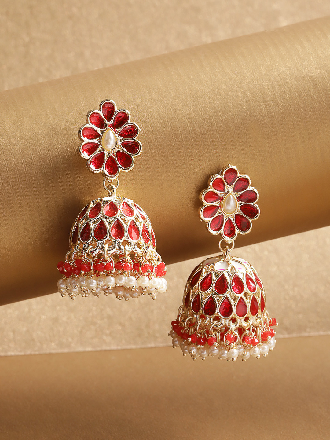 

Melani Borsa Red & Gold-Plated Dome Shaped Jhumkas Earrings