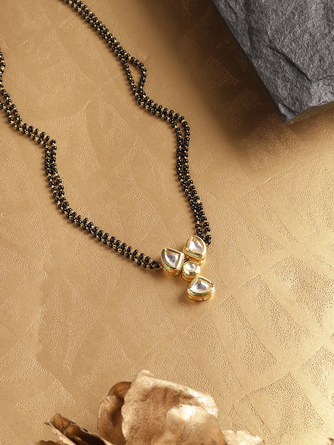 

Melani Borsa Gold-Plated Black & White Stone-Studded & Beaded Mangalsutra