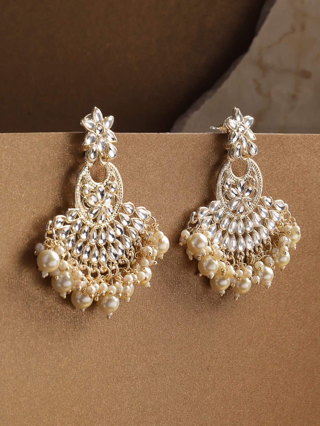 

Melani Borsa Gold-Plated & White Crescent Shaped Chandbalis Earrings