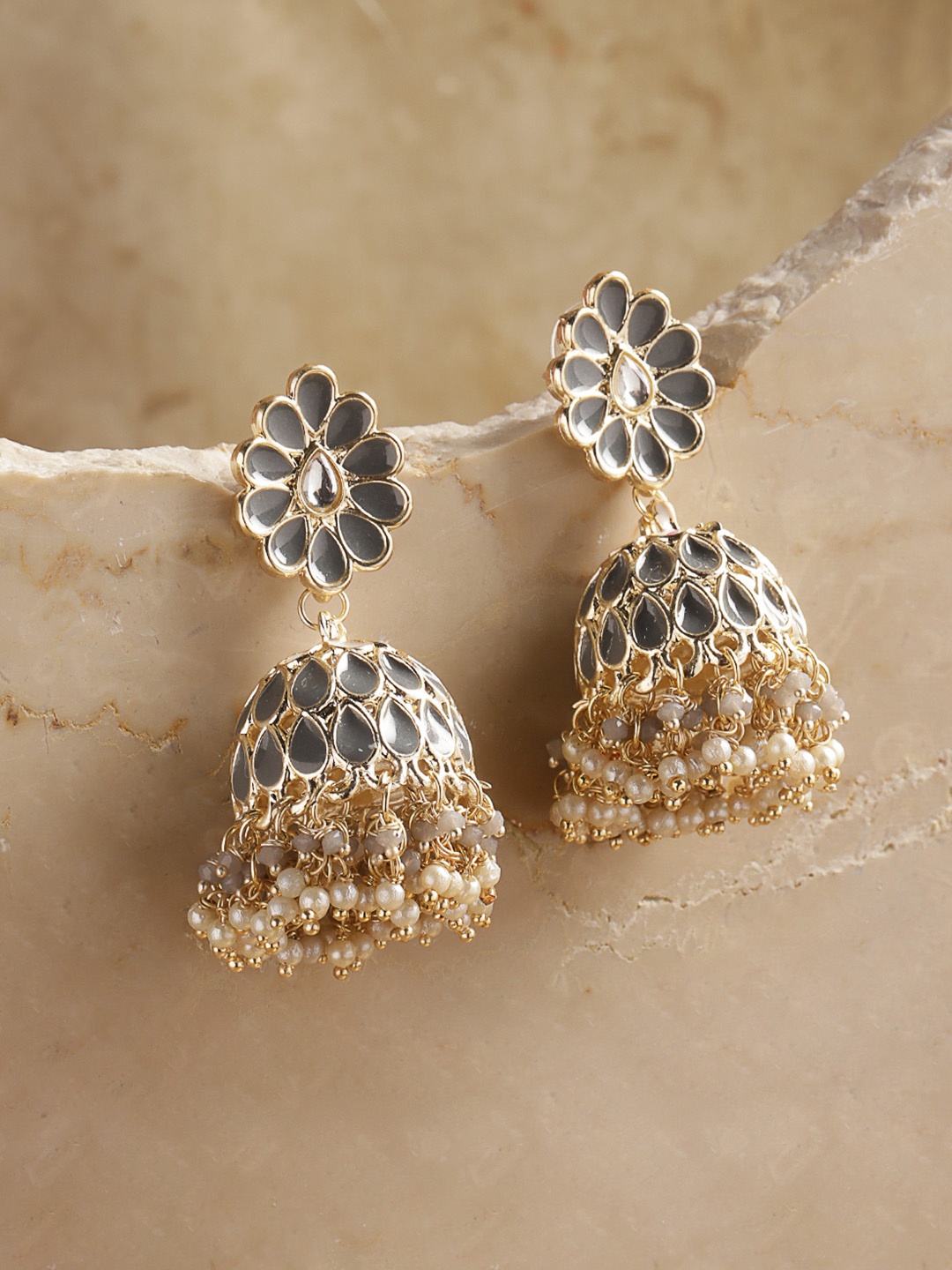 

Melani Borsa Grey & Gold-Plated Dome Shaped Jhumkas Earrings