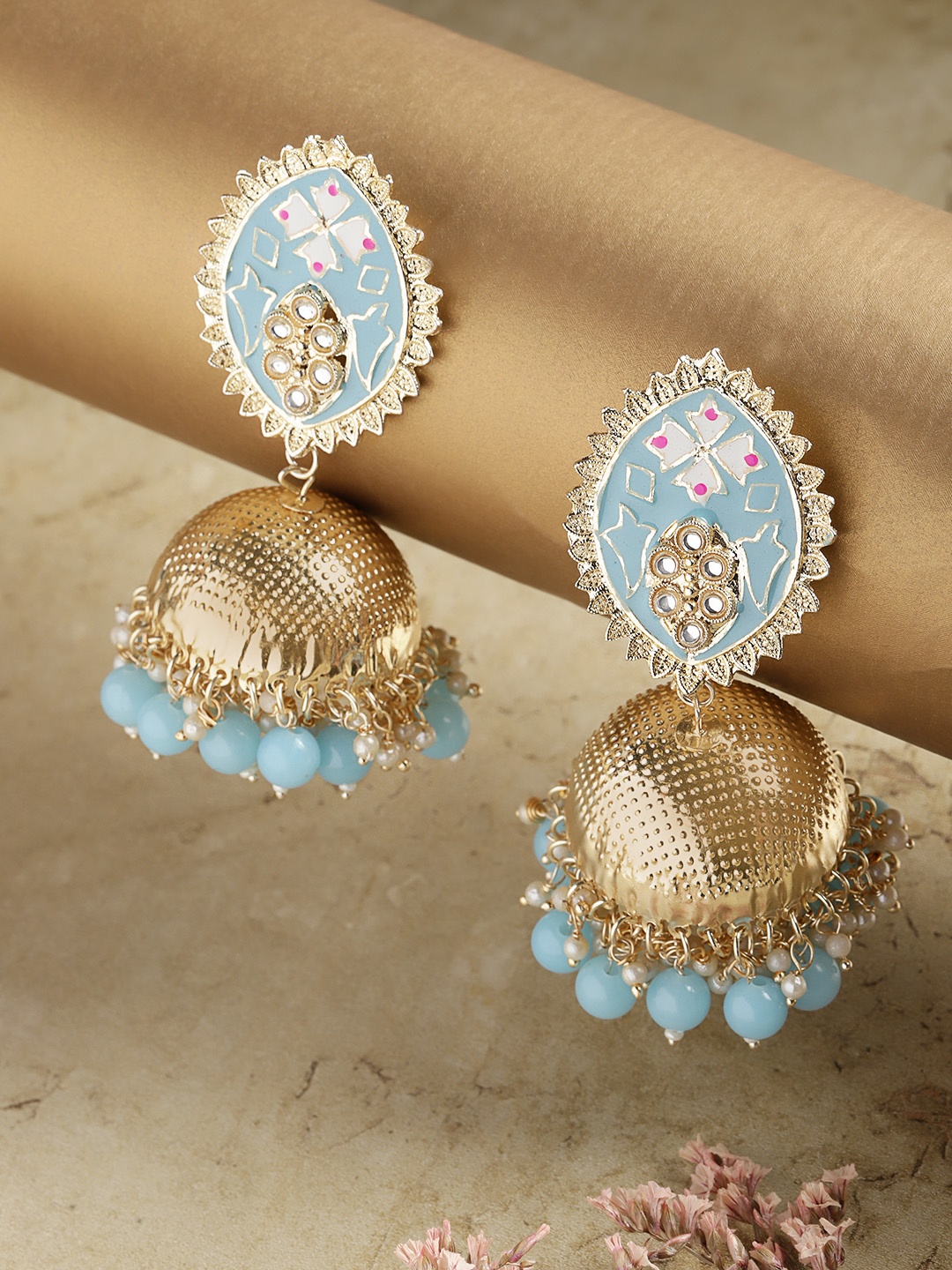 

Melani Borsa Turquoise Blue & Gold-Plated Dome Shaped Jhumkas Earrings