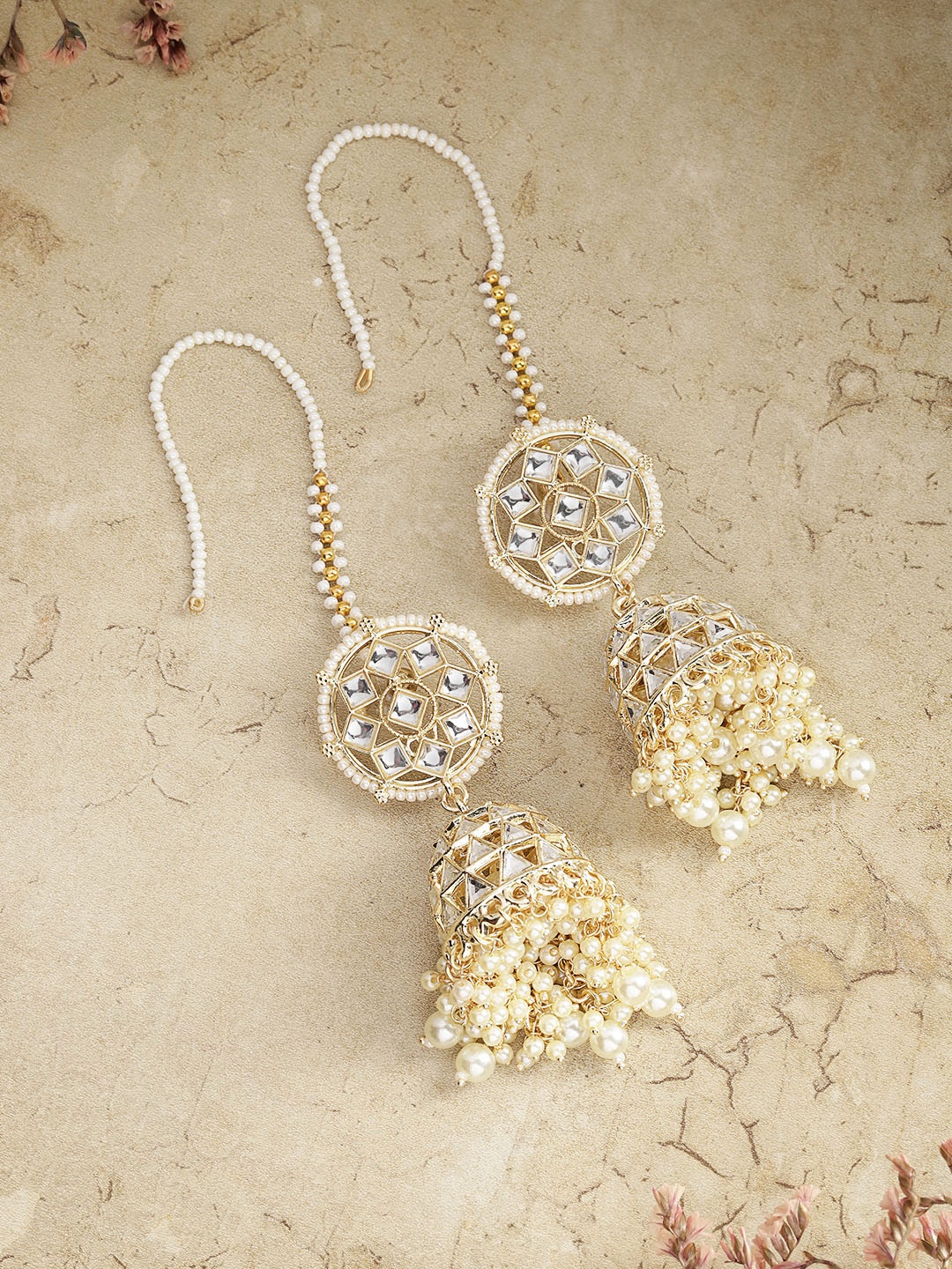

Melani Borsa Gold-Plated & White Dome Shaped Jhumkas Earrings