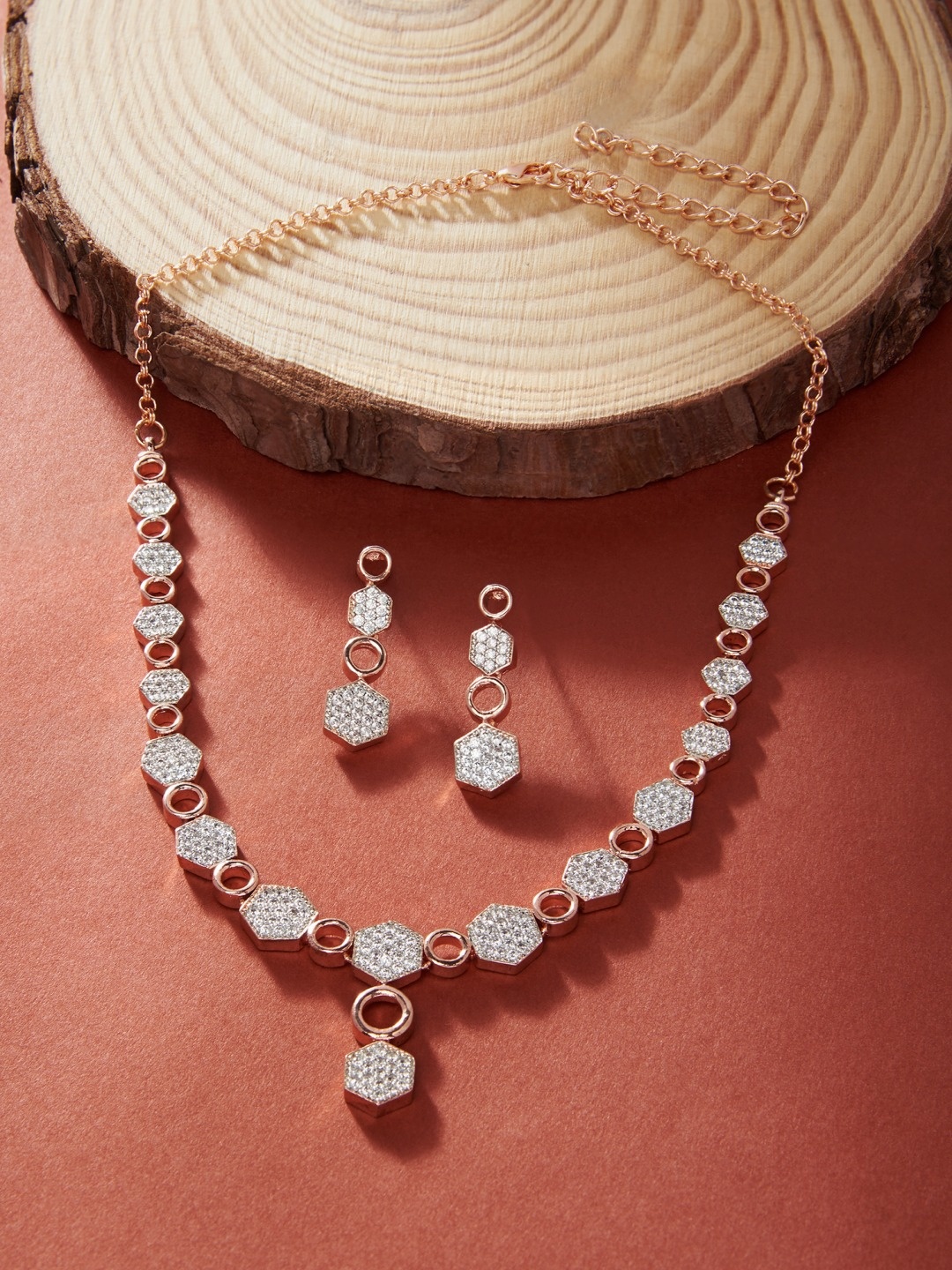 

AMI Rose Gold-Toned & Plated Cubic Zirconia Studded Jewellery Set