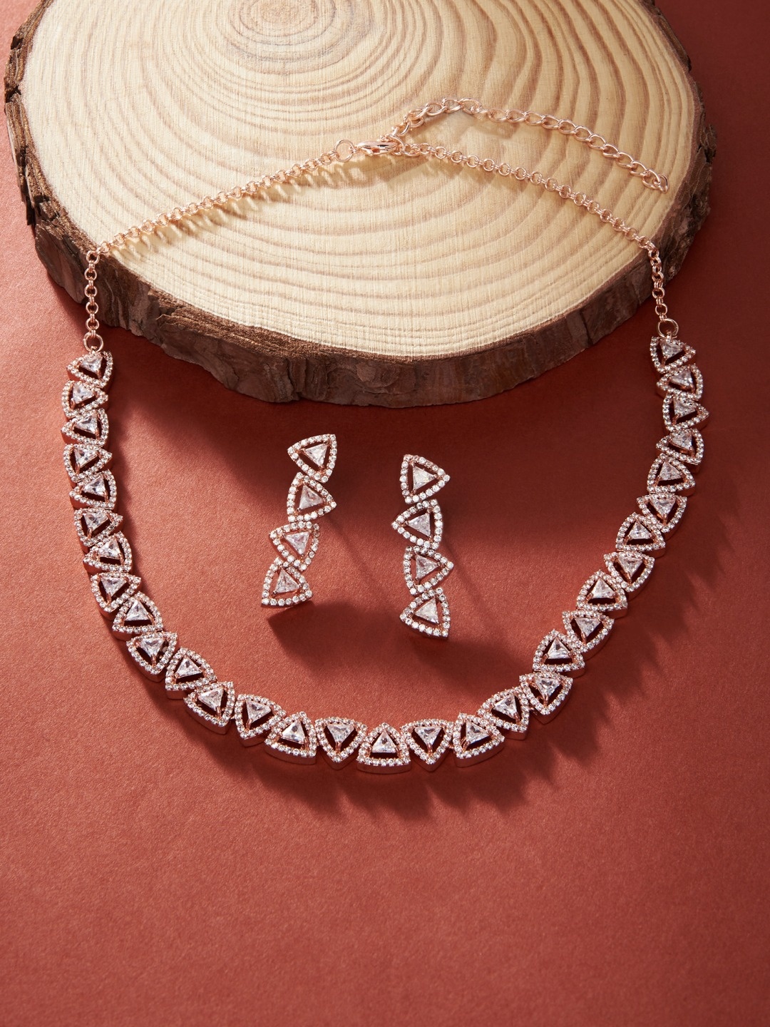 

AMI Women Rose Gold-Plated & White CZ Studded Jewellery Set