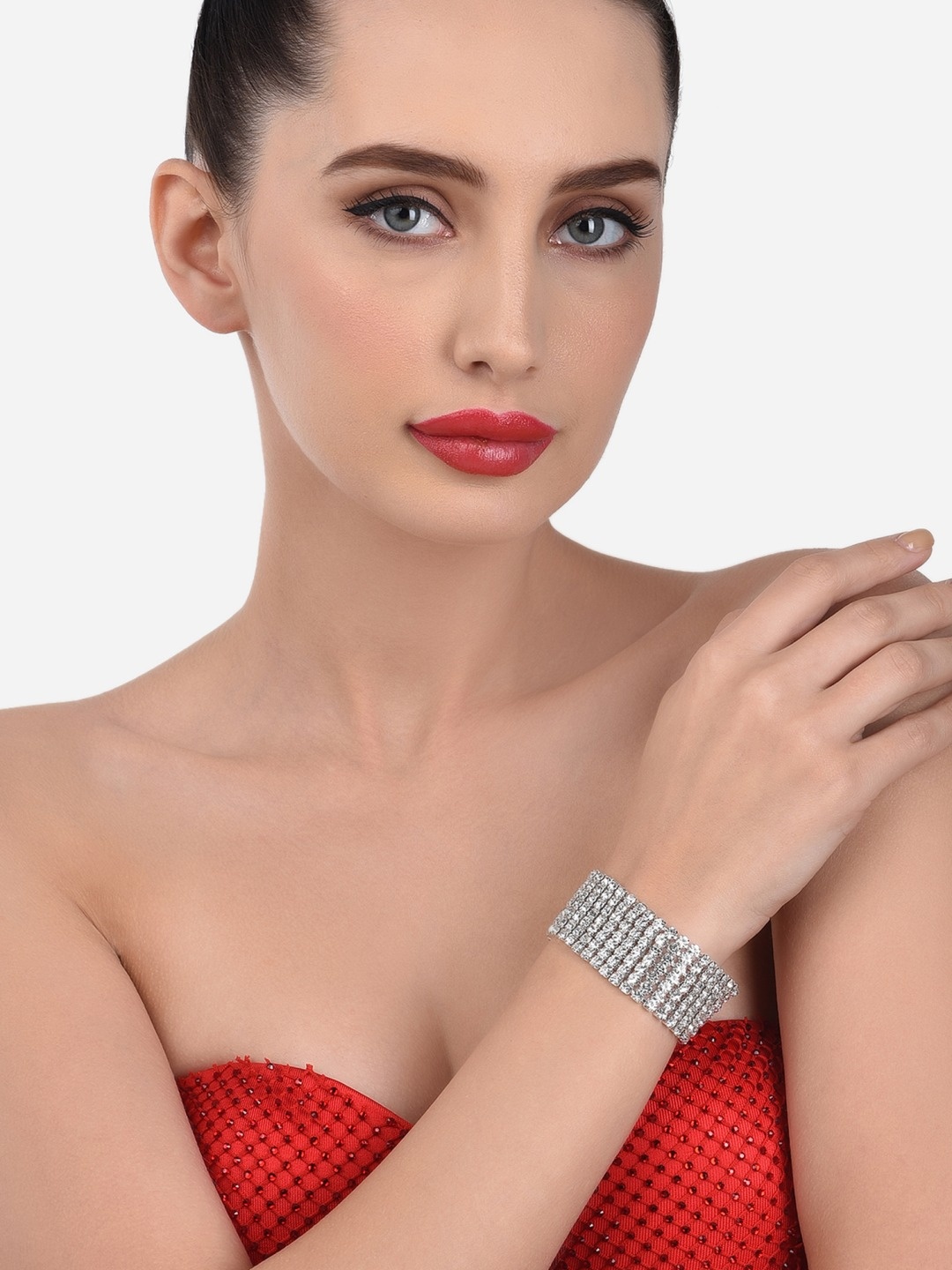 

AMI Women Silver-Toned & White Silver-Plated Wraparound Bracelet