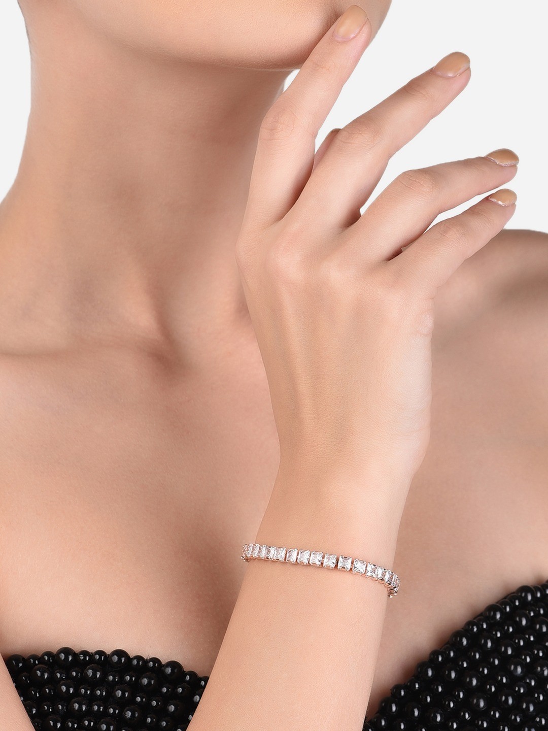 

AMI Rose Gold & White Brass Cubic Zirconia Rose Gold-Plated Wraparound Bracelet