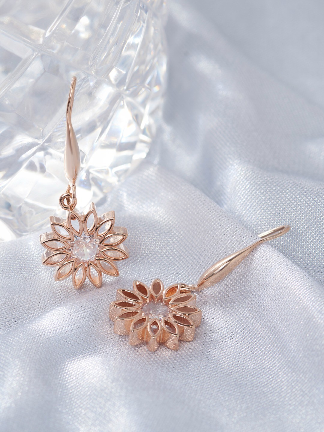 

AMI Rose Gold Floral Cubic Zirconia Stone Contemporary Drop Earring