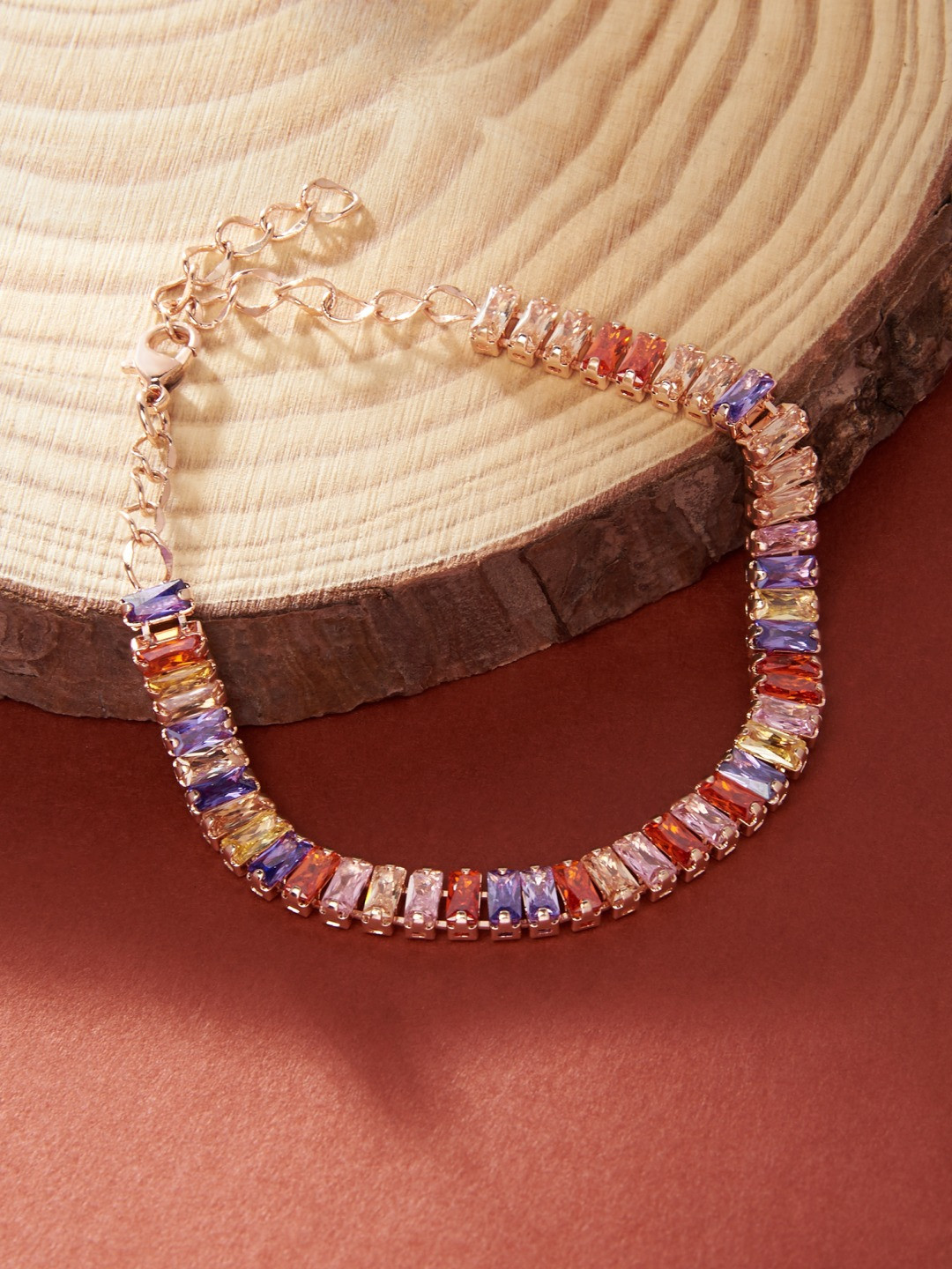 

AMI Rose Gold & Blue Brass Cubic Zirconia Rose Gold-Plated Wraparound Bracelet