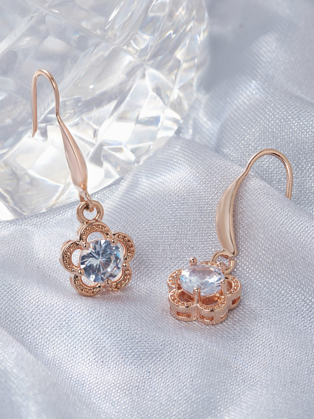 

AMI Rose Gold Floral Cubic Zirconia Contemporary Drop Earrings
