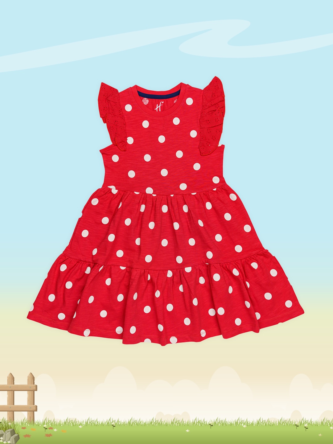 

H By Hamleys Girls Red Printed Pure Cotton Fit & Flare Dress