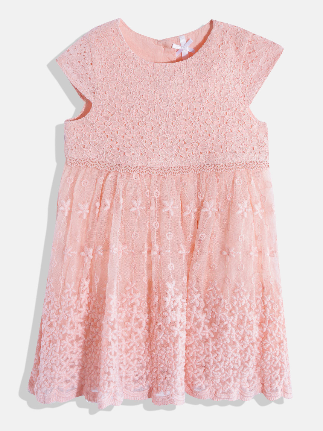 

H By Hamleys Girls Pink Floral Thread Work Cap Sleeves A-Line Party Dress