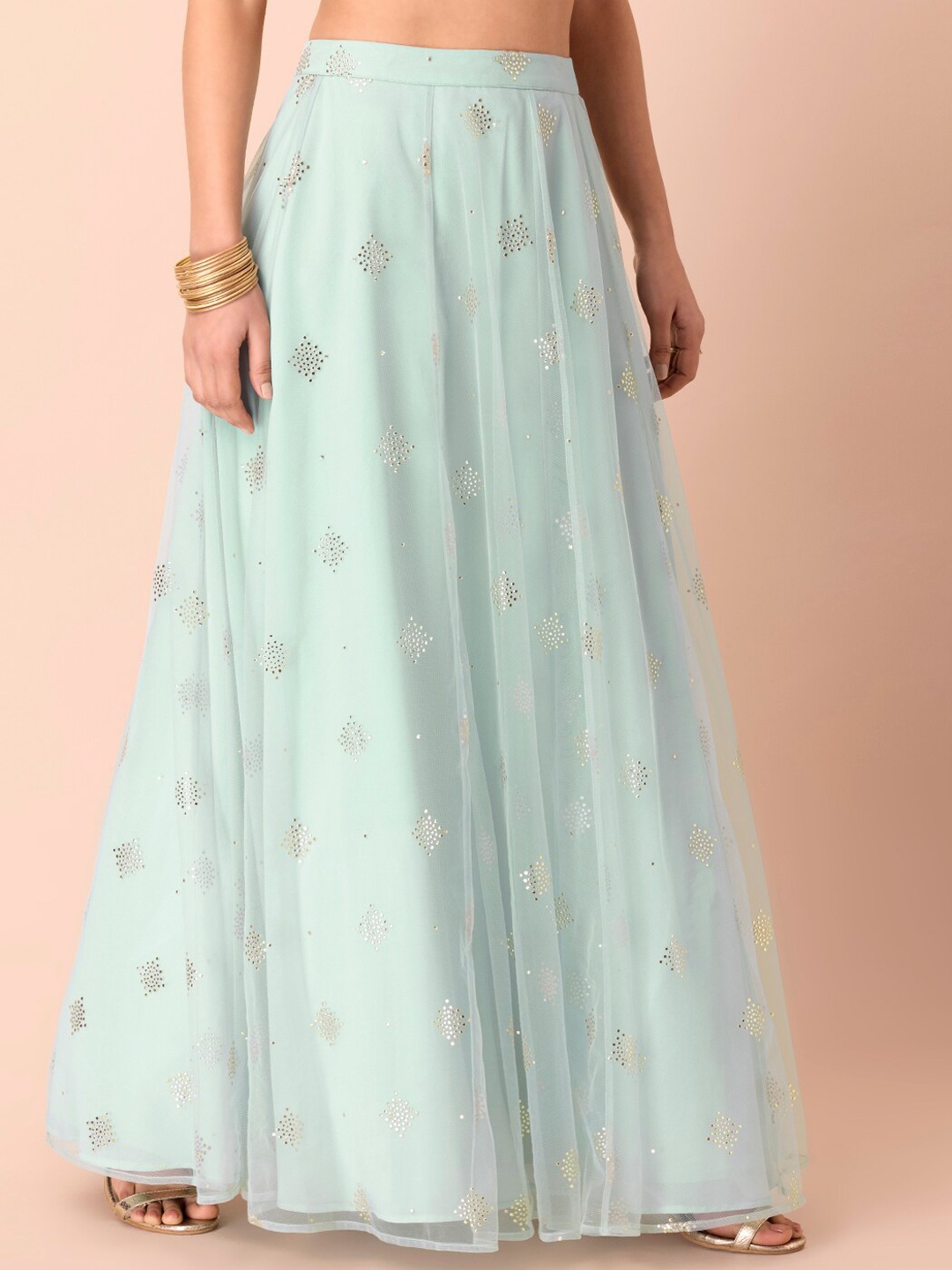 

INDYA Women Green & Gold-Coloured Printed Lehenga Skirt