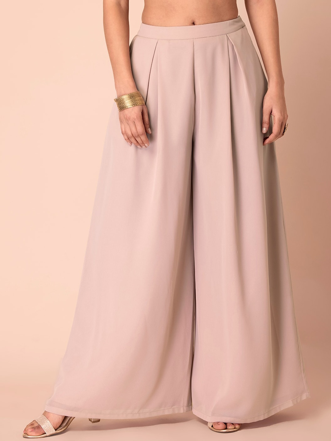 

INDYA Women Pink Flared Pleated Palazzos