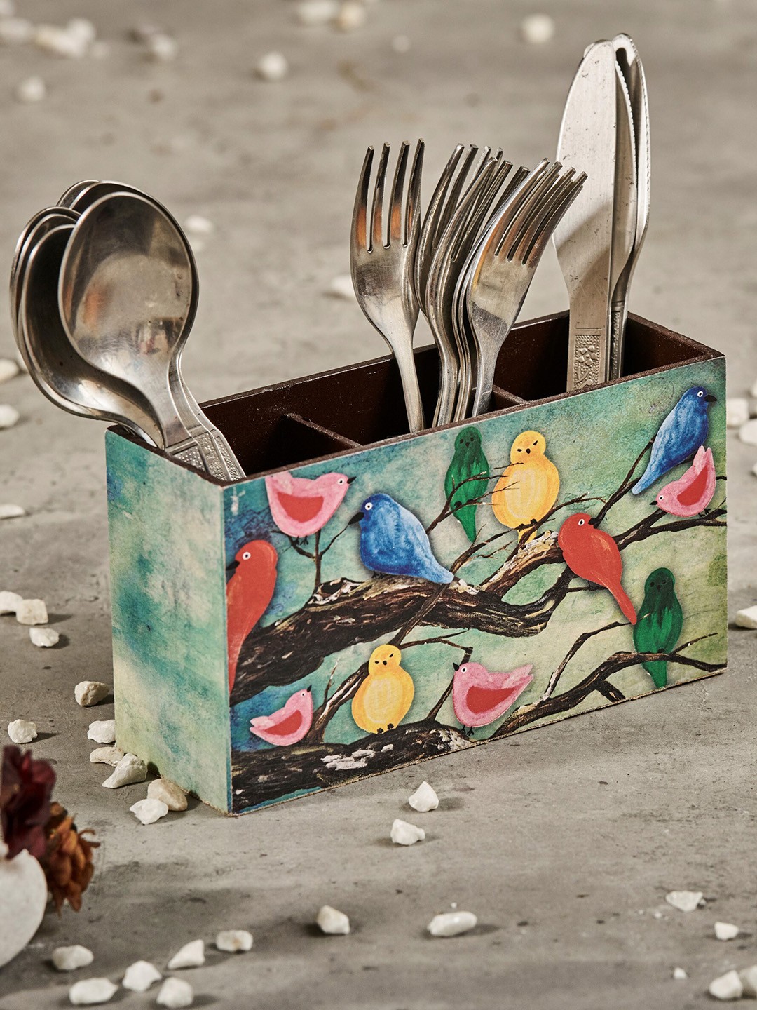 

A Tiny Mistake Pink & Green Printed Wooden Cutlery Holder