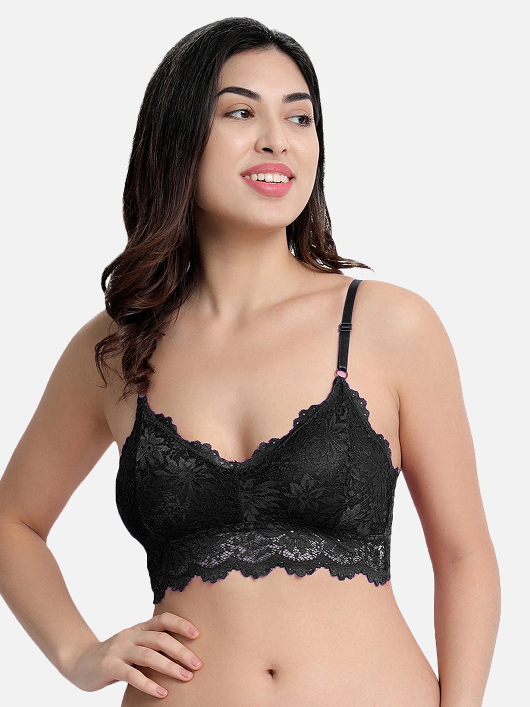 

DEALSEVEN FASHION Black Floral Lightly Padded Bralette Bra GBra006-LBW