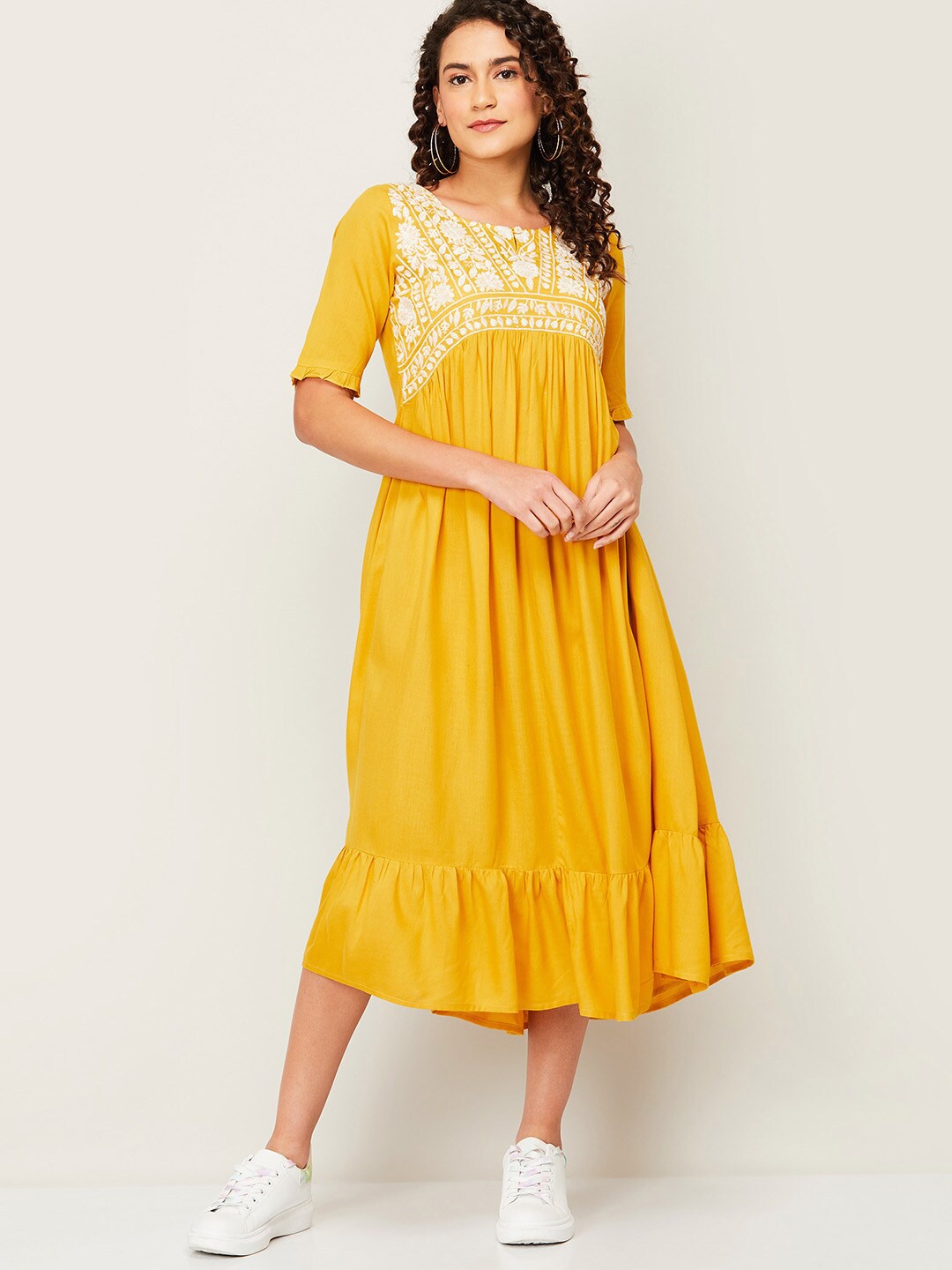 

Colour Me by Melange Women Mustard Yellow Empire Midi Dress