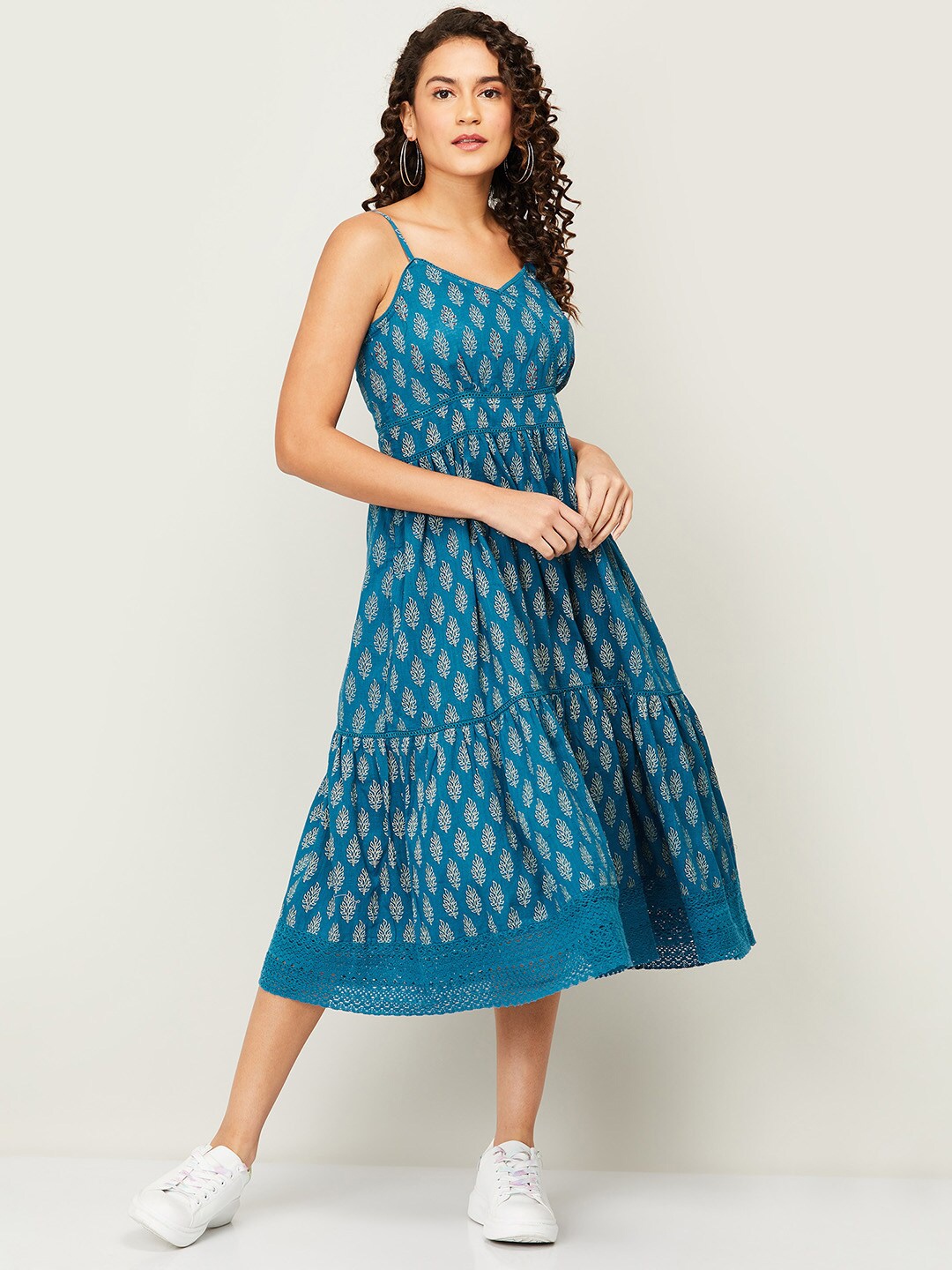 

Colour Me by Melange Women Blue Ethnic Motifs Midi Dress