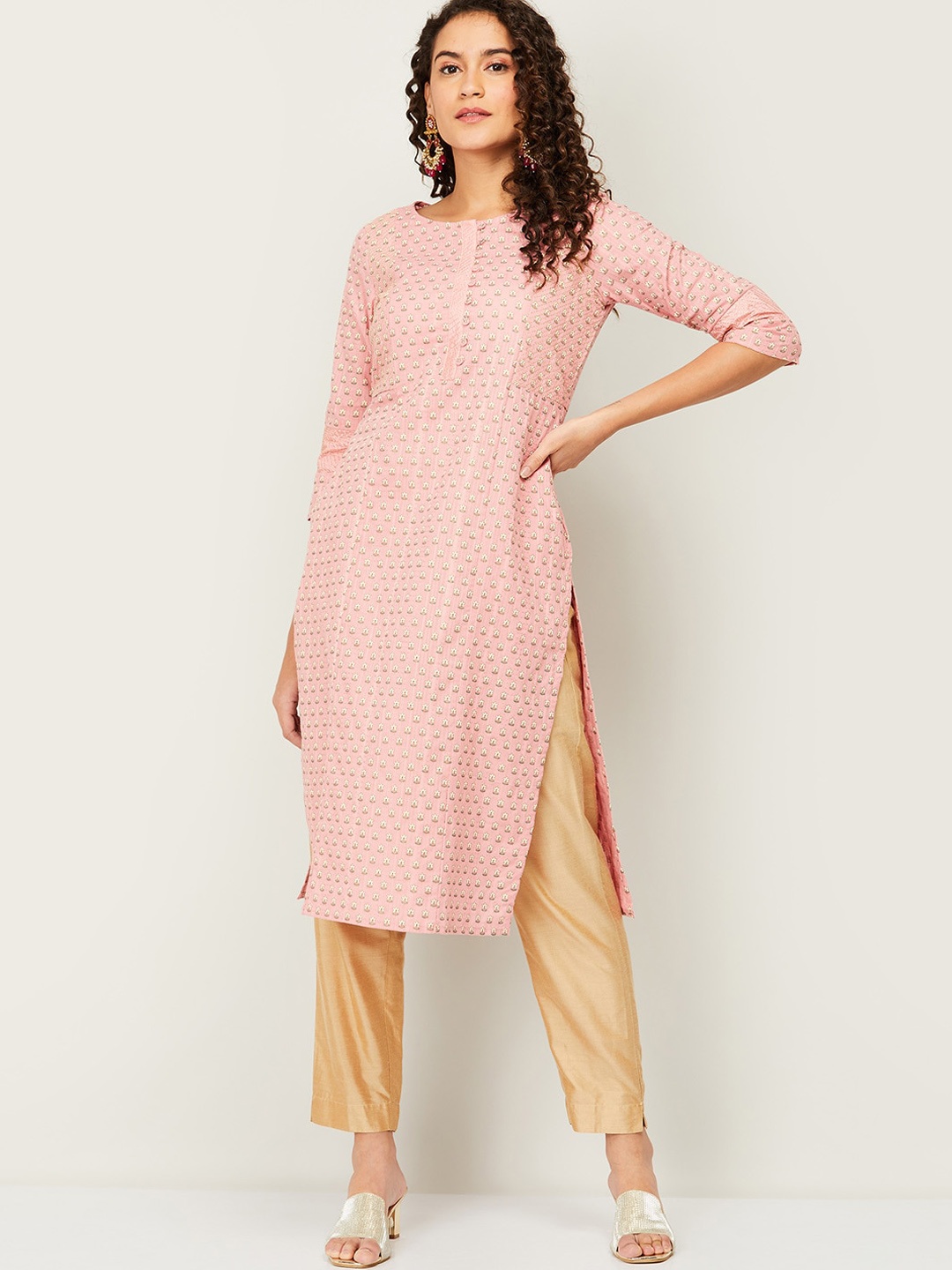 

Melange by Lifestyle Women Pink Geometric Printed Kurta