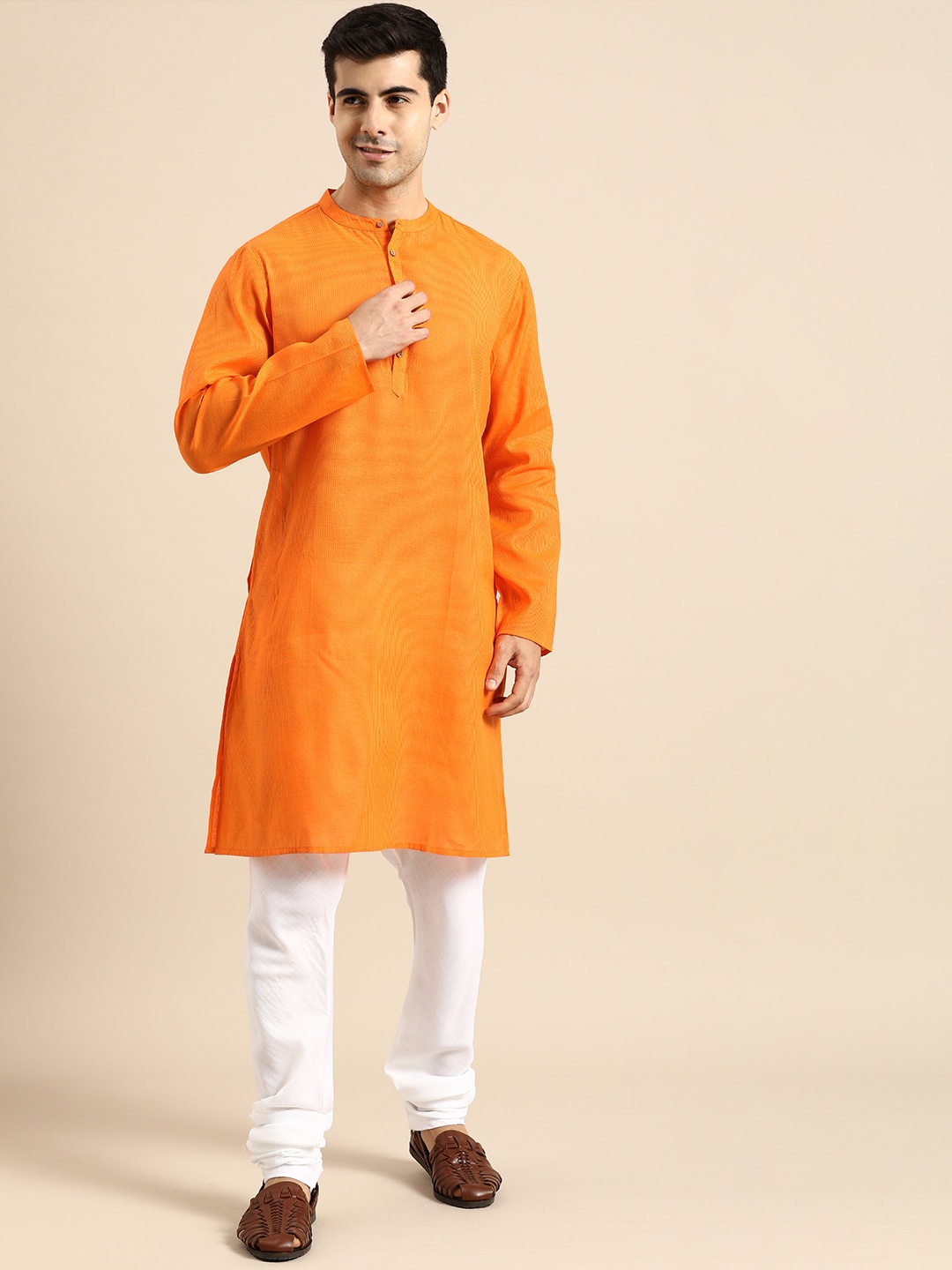 

Anouk Men Mustard Yellow Striped Kurta