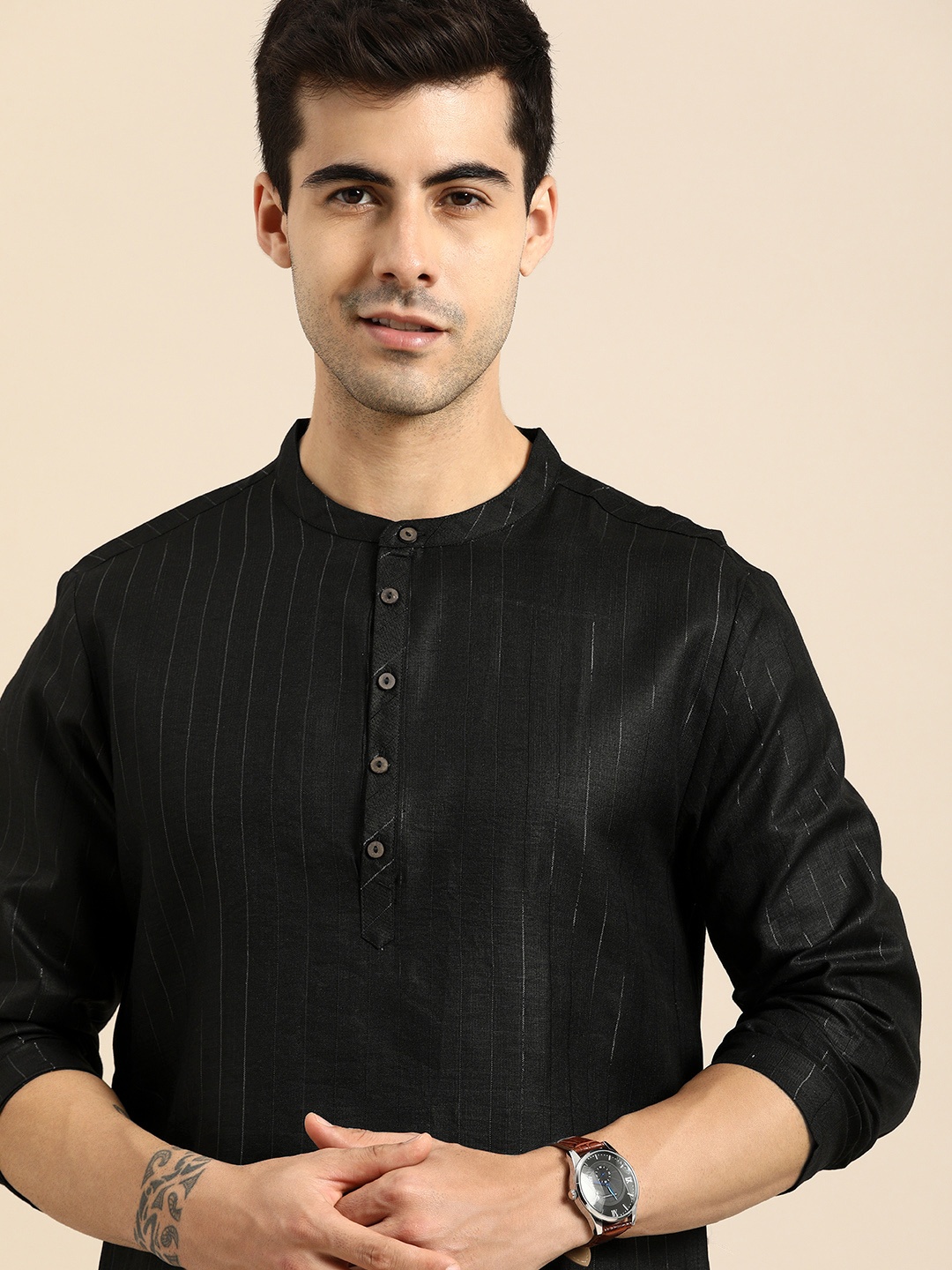 

Anouk Men Black Striped Straight Kurta