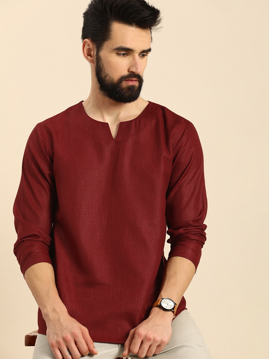 

Anouk Men Maroon Solid Kurta