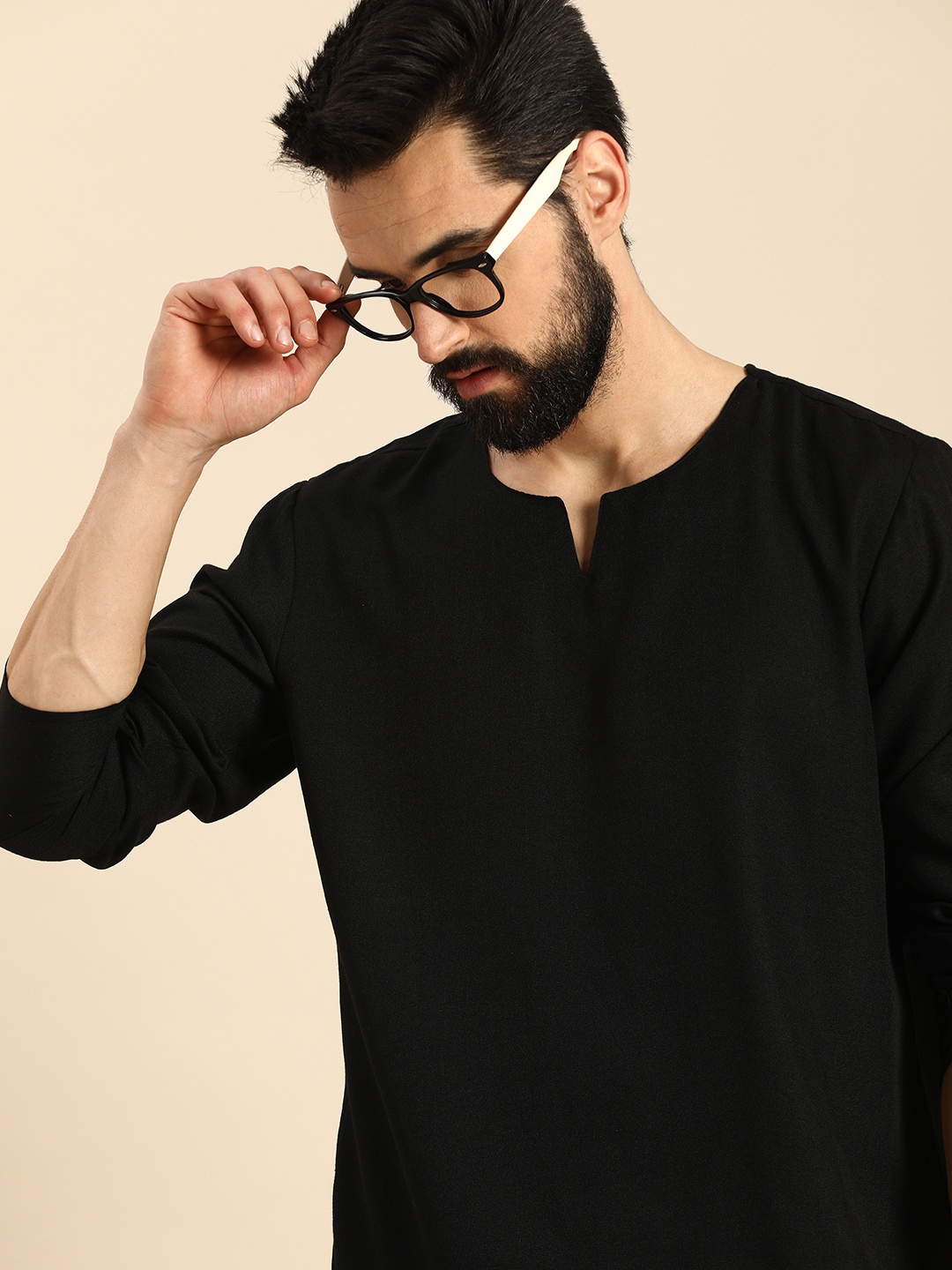 

Anouk Men Black Solid Kurta