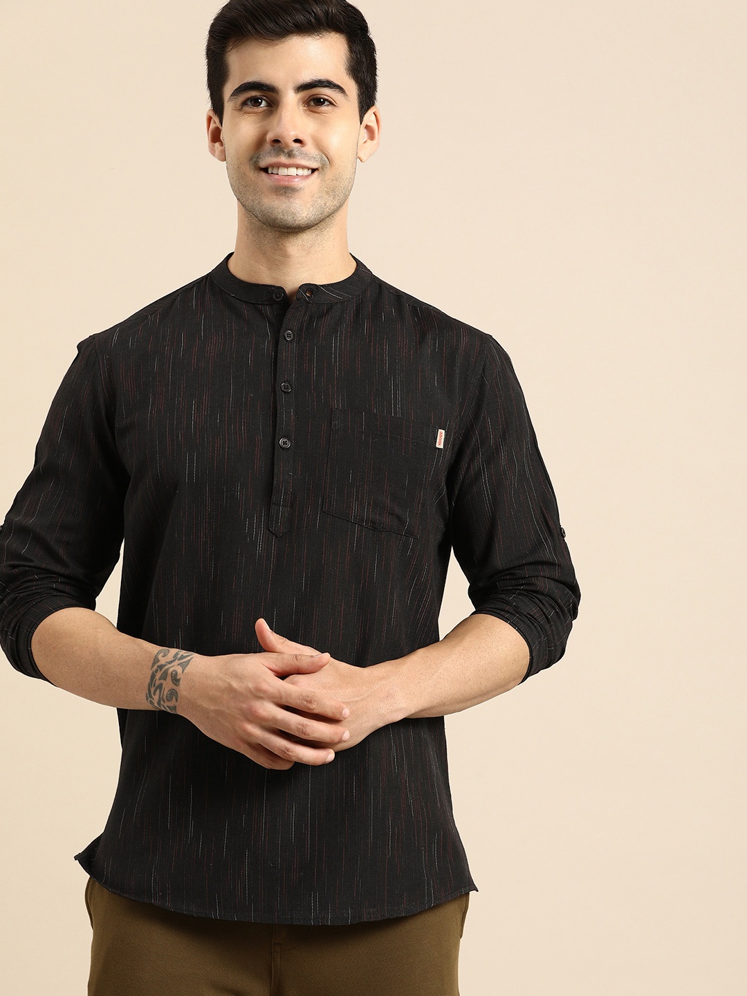 

Anouk Men Black Woven Design Kurta