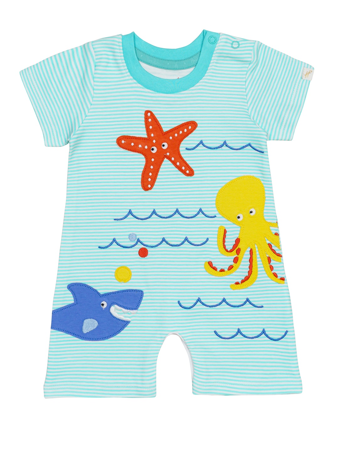 

H By Hamleys Infant Boys Blue Striped Graphic Printed Pure Cotton Rompers