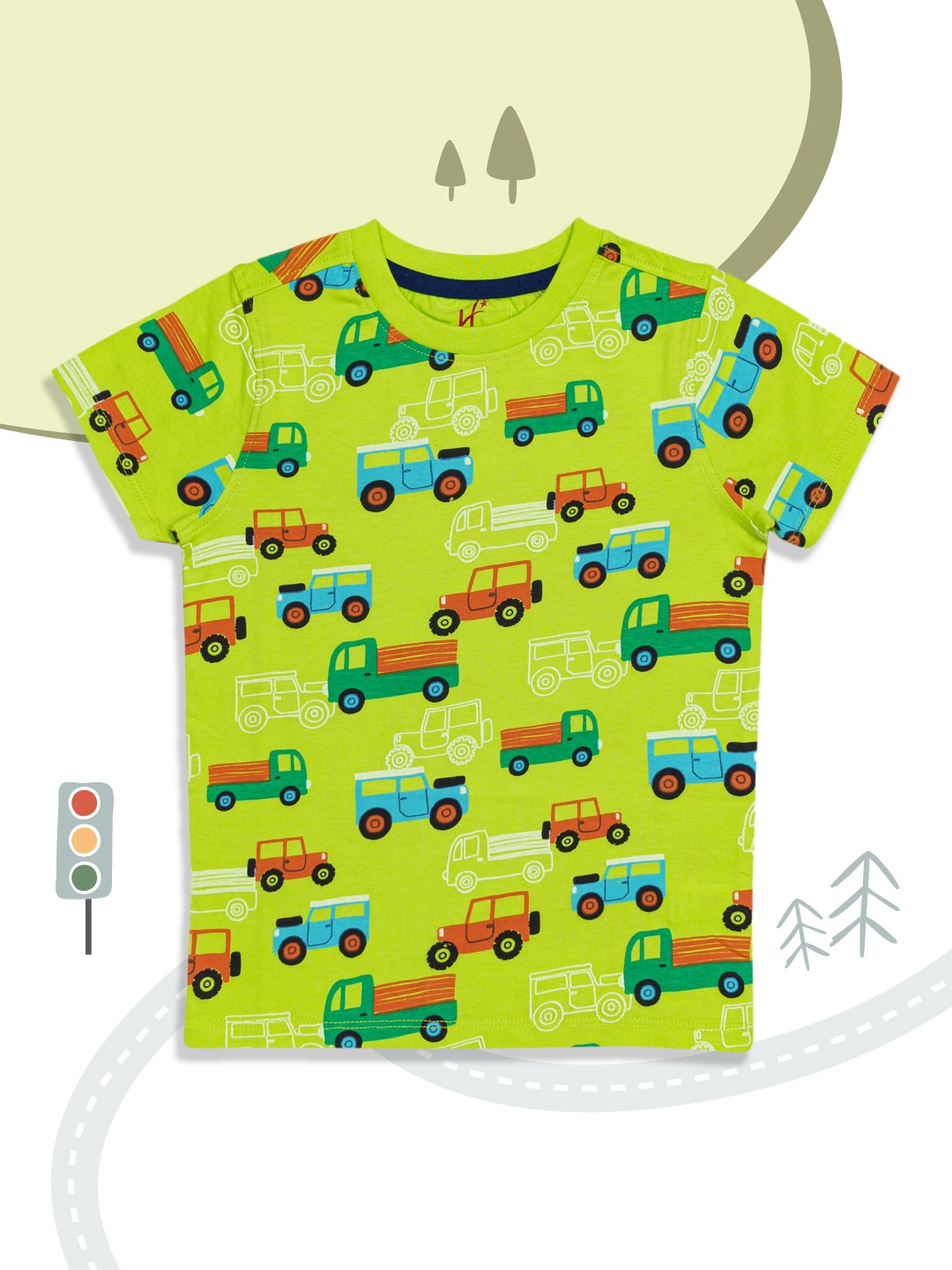 

H By Hamleys Boys Fluorescent Green & Orange Conversational Print Pure Cotton T-shirt