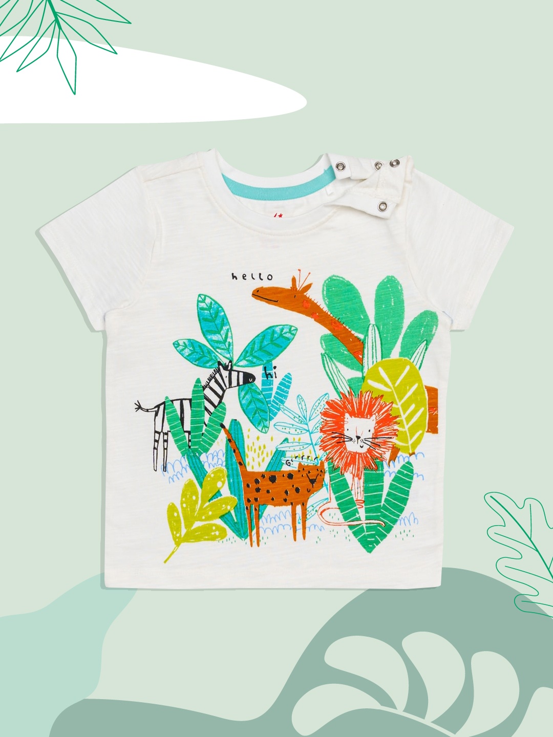 

H By Hamleys Boys White Pure Cotton Jungle Printed T-shirt