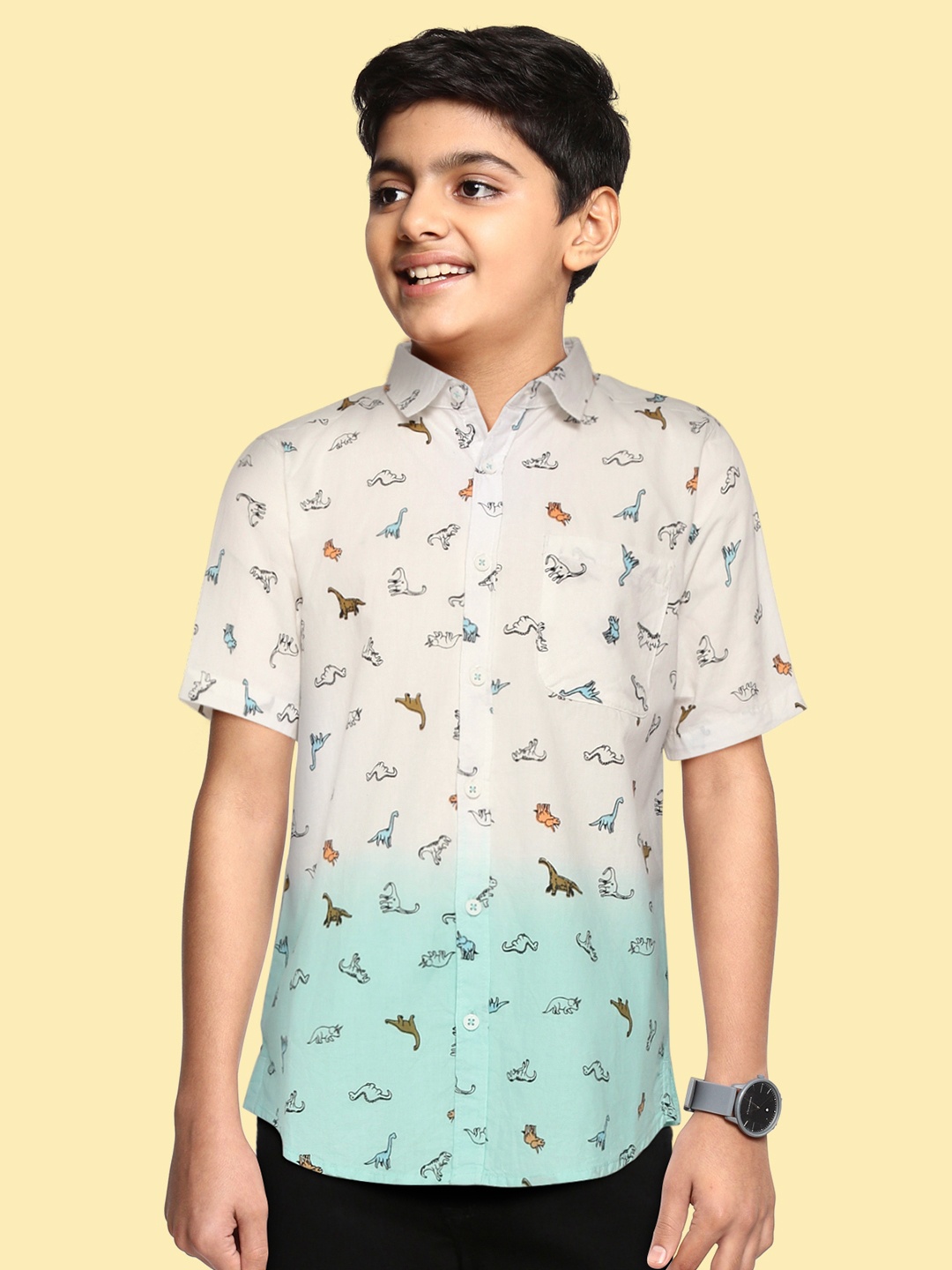 

H By Hamleys Boys White & Blue Ombre Conversational Printed Casual Shirt