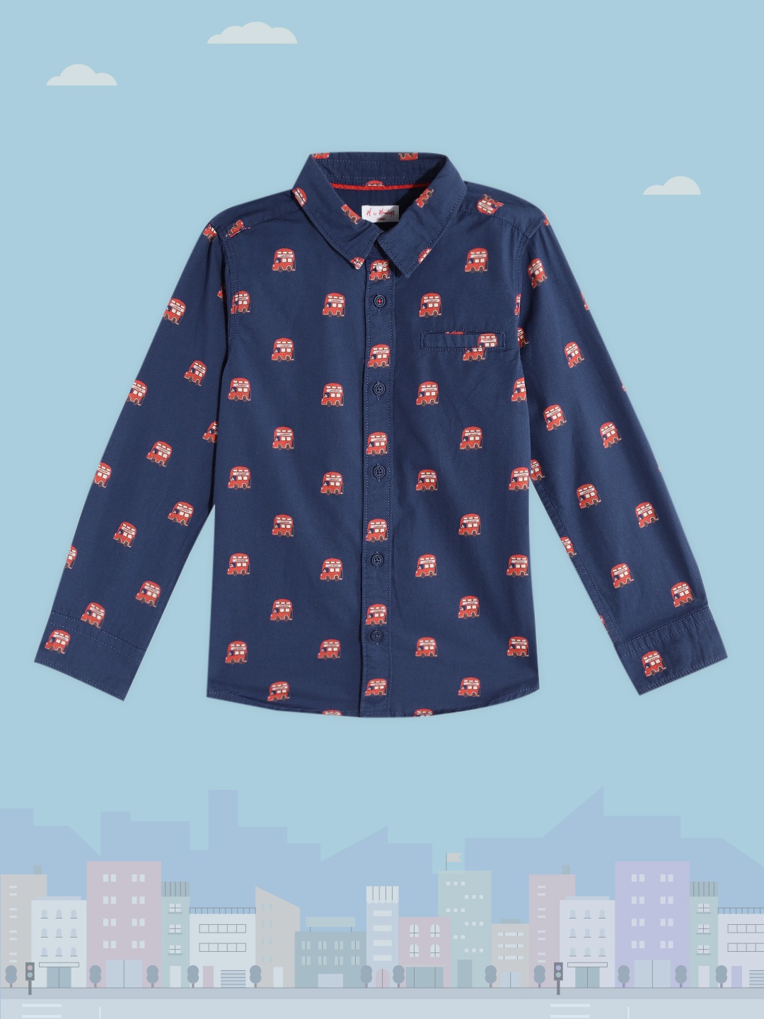 

H By Hamleys Boys Navy Blue & Red Printed Cotton Casual Shirt