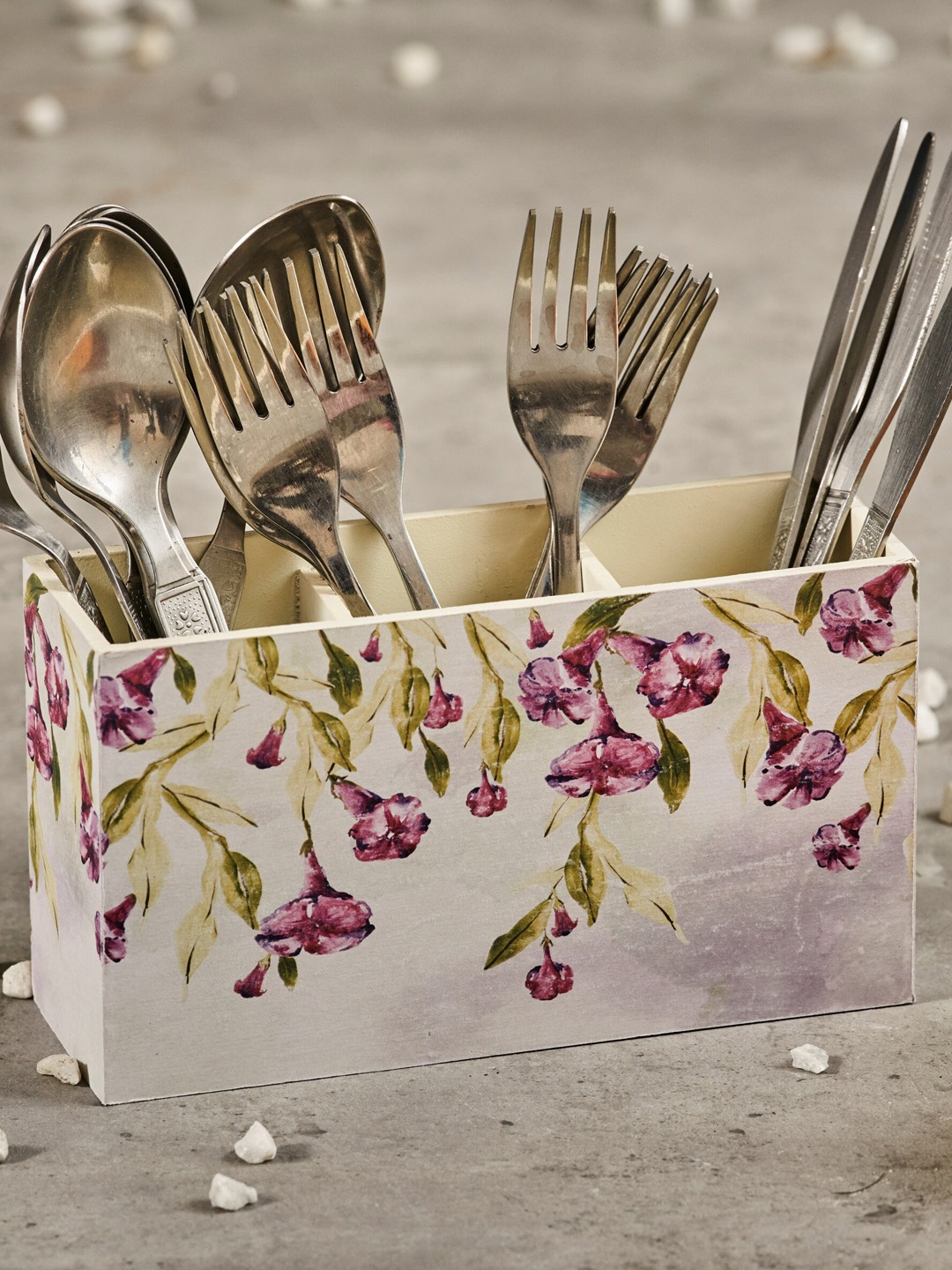 

A Tiny Mistake Purple & Green Printed Wooden Cutlery Holder