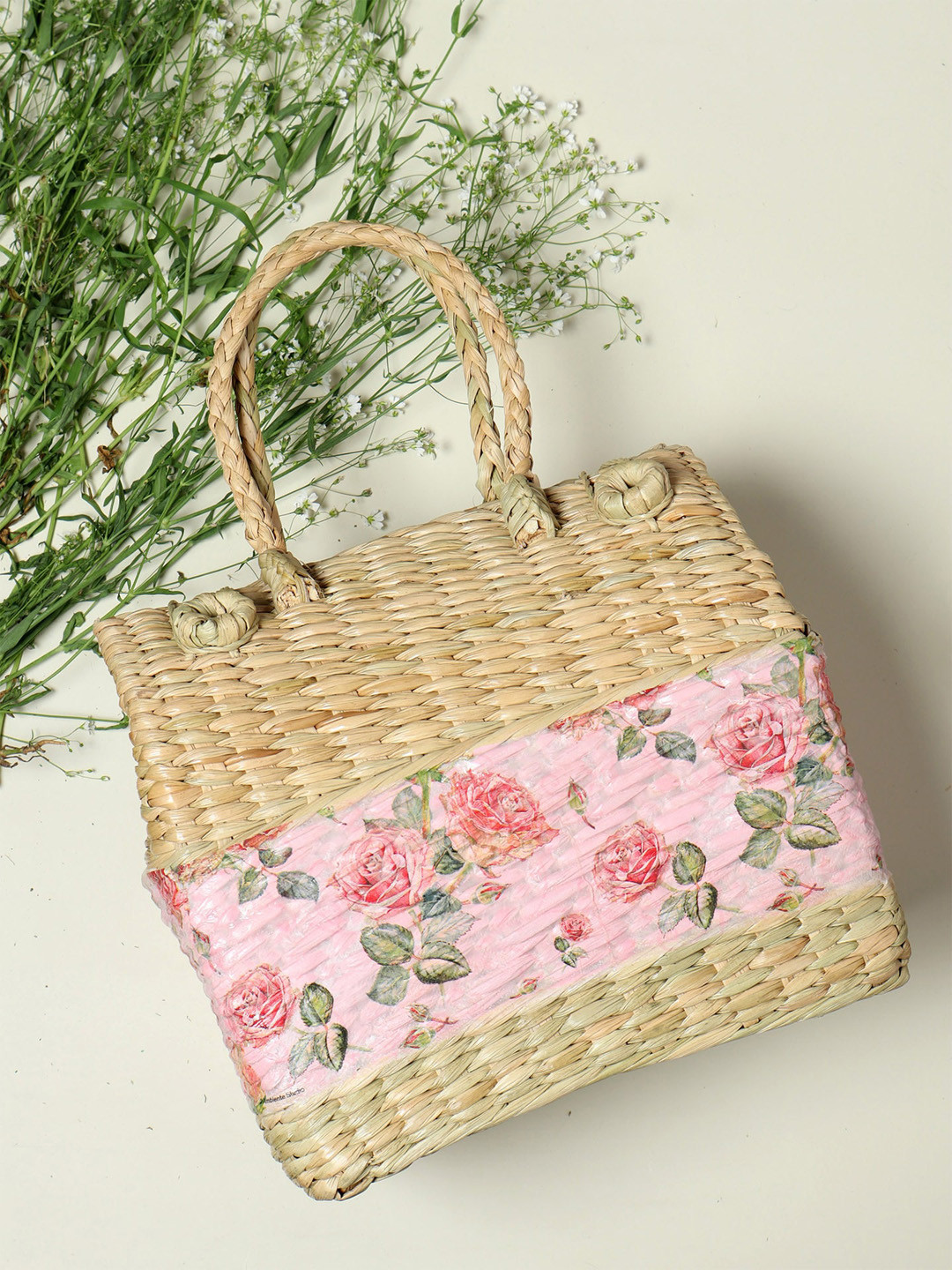 

HABERE INDIA Pink & Beige Handcrafted Storage Basket