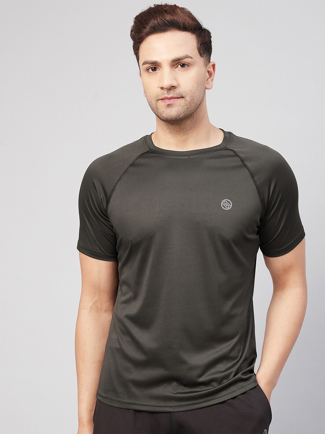 

GRITSTONES Men Olive Green Dri-FIT Training or Gym T-shirt