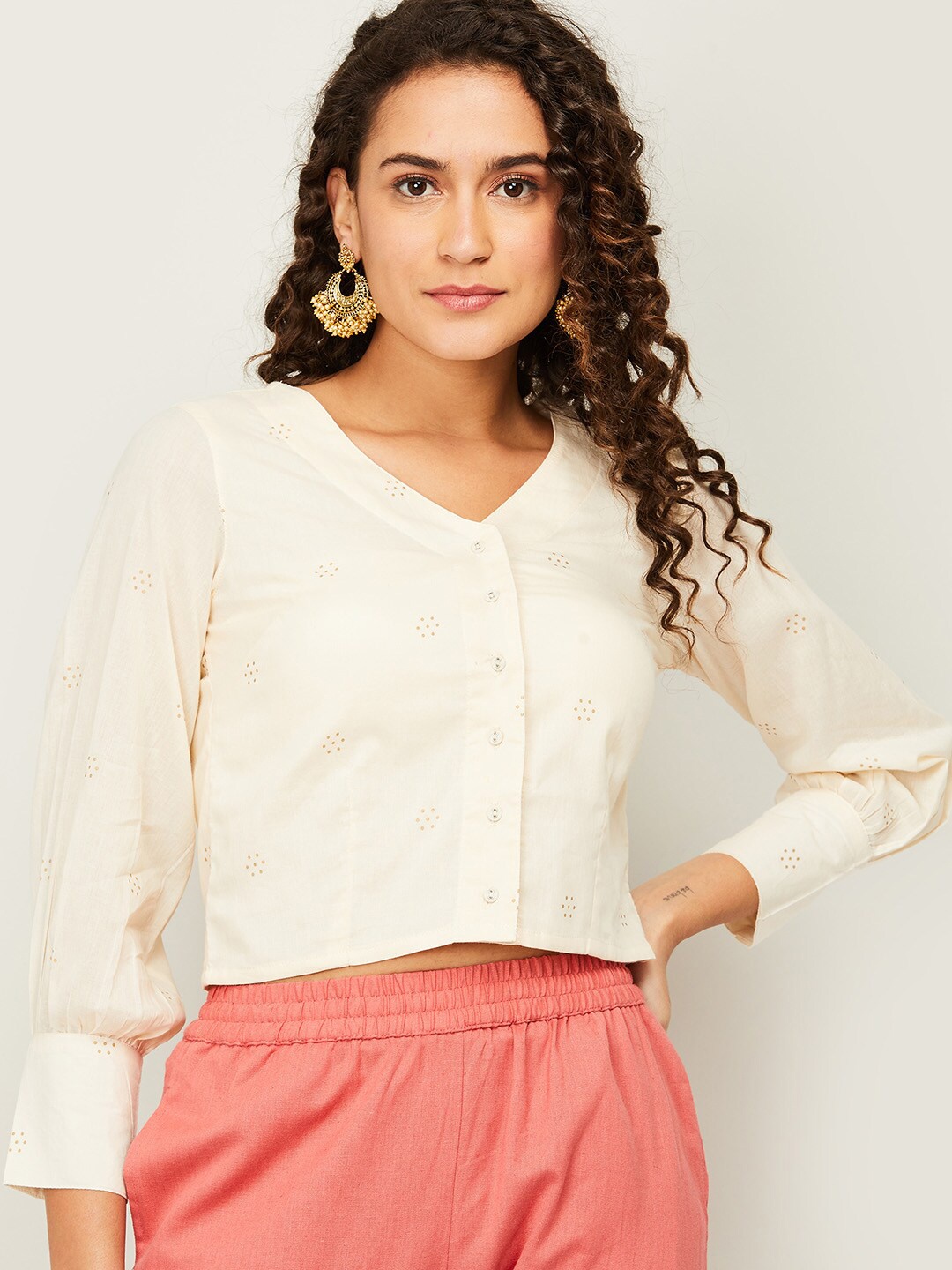 

Melange by Lifestyle Women Off White Printed Pure Cotton Top