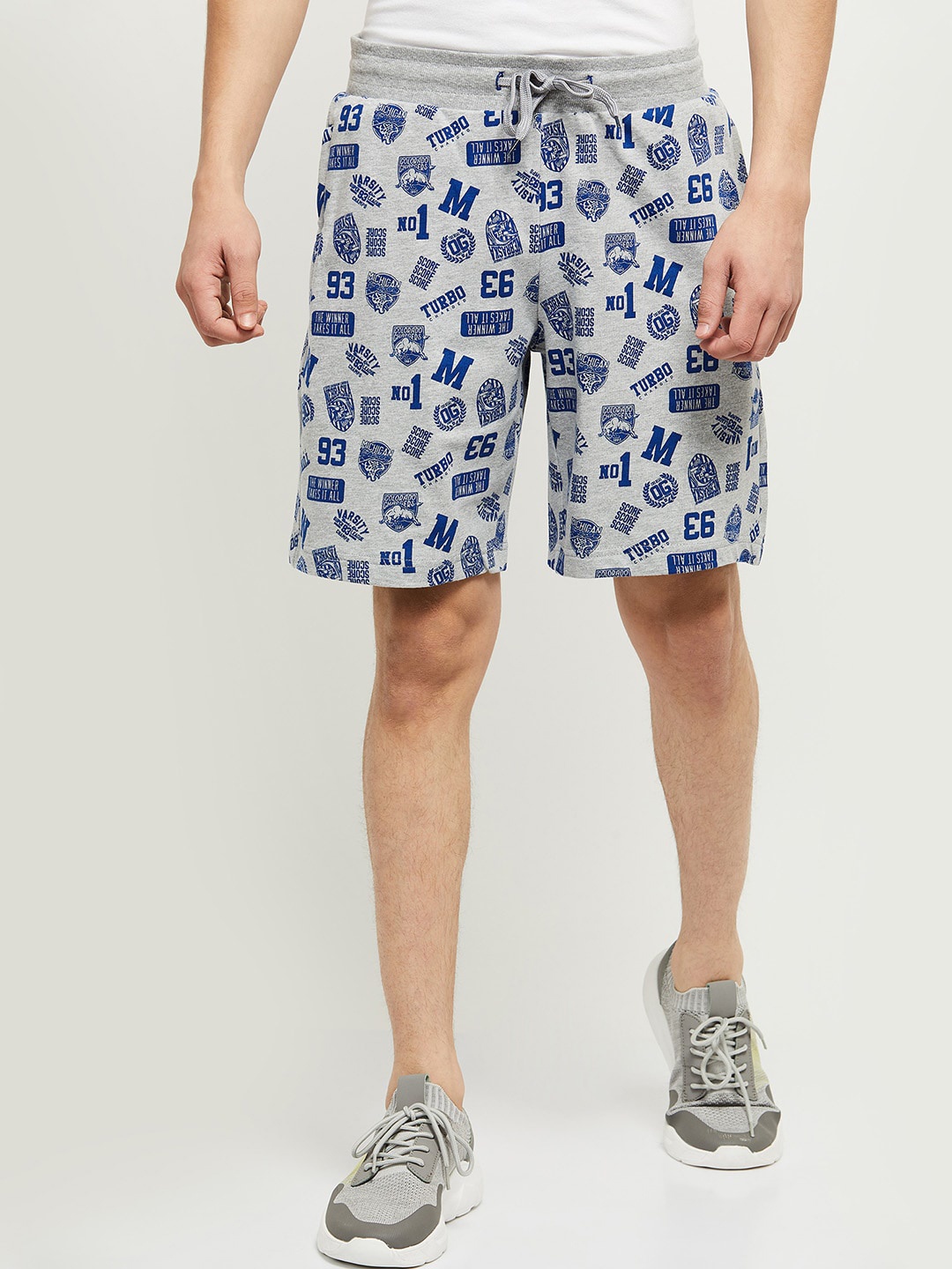 

max Men Grey & Blue Graphic Printed Shorts