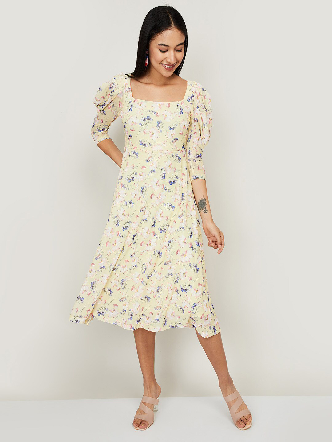 

CODE by Lifestyle Women Yellow Floral Midi Dress