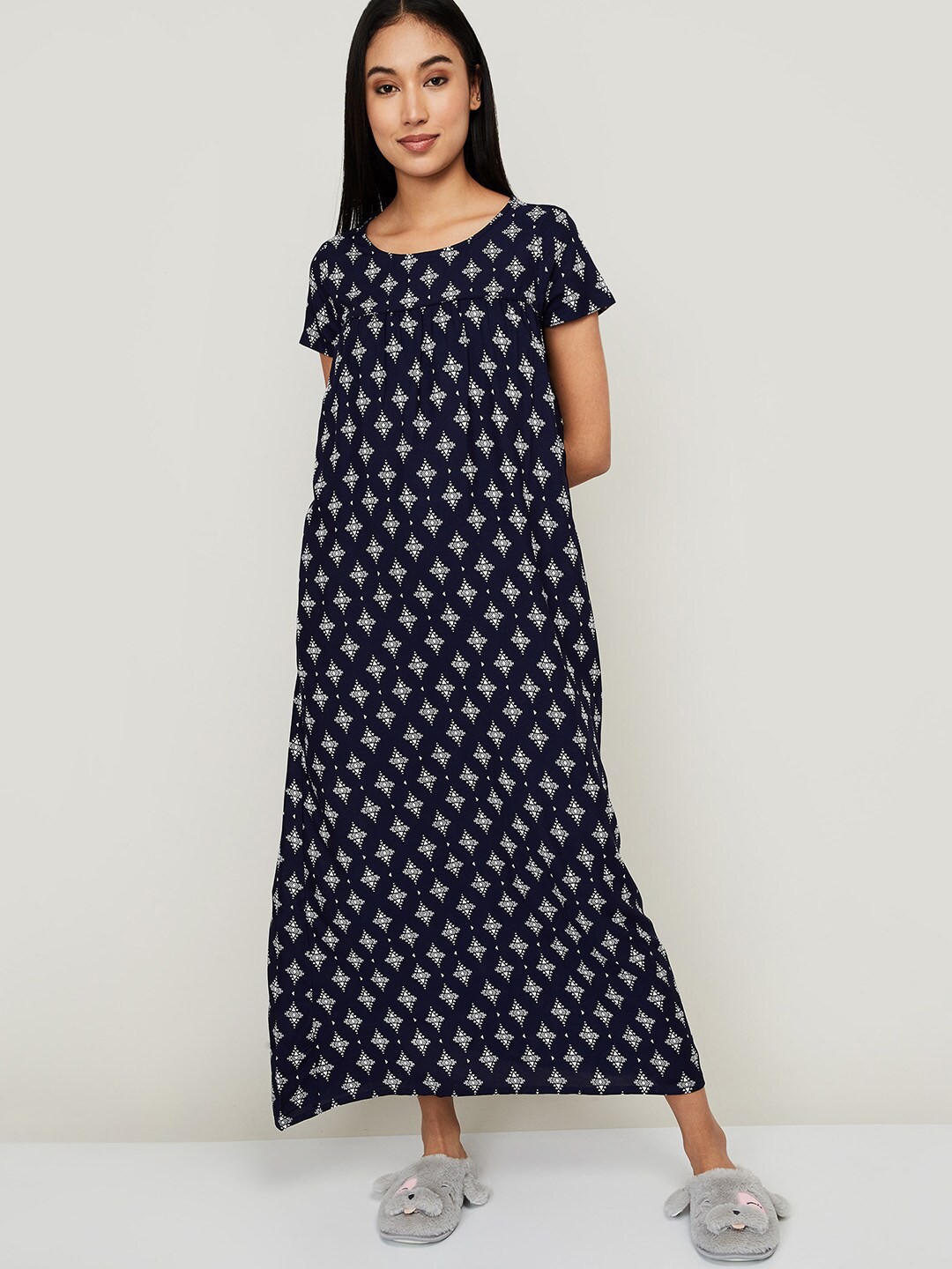 

Ginger by Lifestyle Navy Blue Ethnic Motifs Maxi Dress