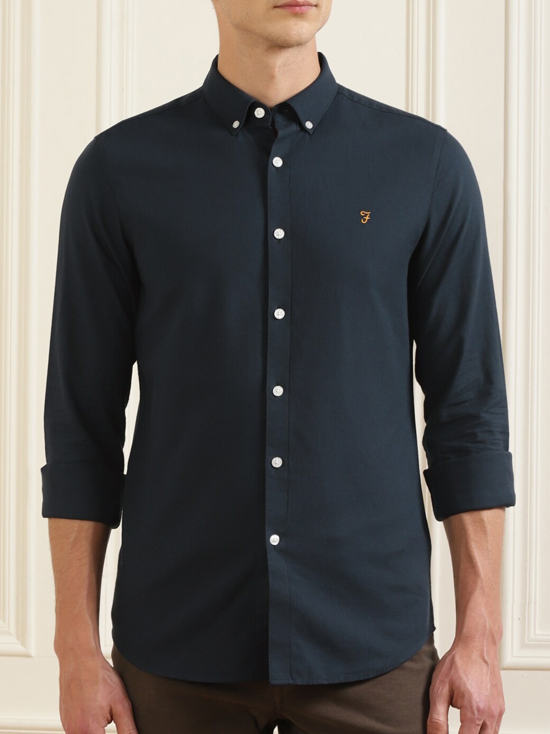 

Farah Men Navy Blue Solid Casual Shirt