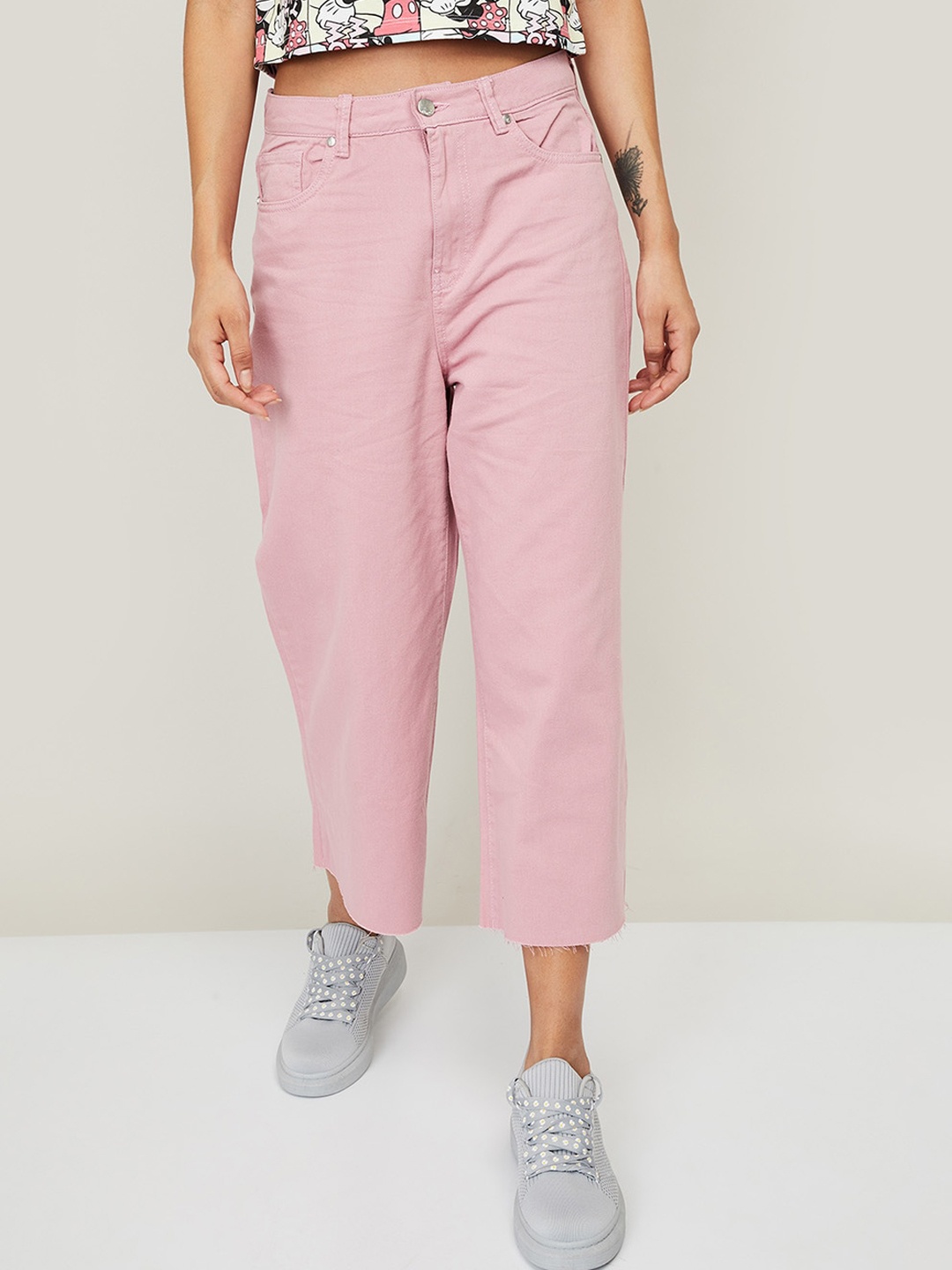 

Ginger by Lifestyle Women Pink Flared Cotton High-Rise Jeans