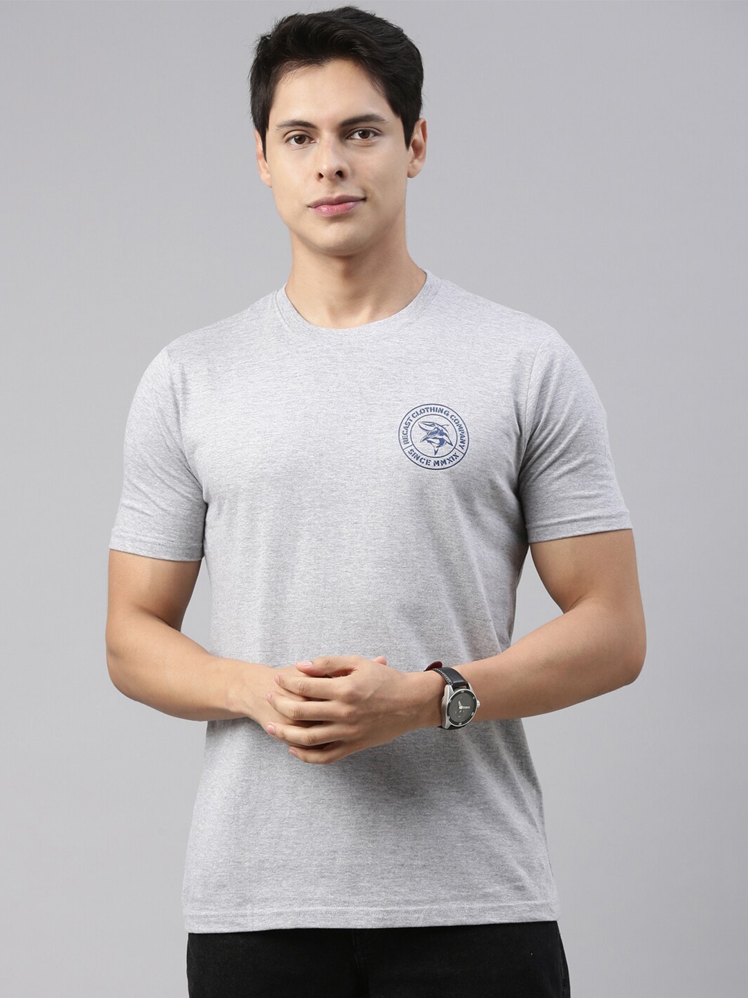 

recast Men Grey Melange Solid T-shirt