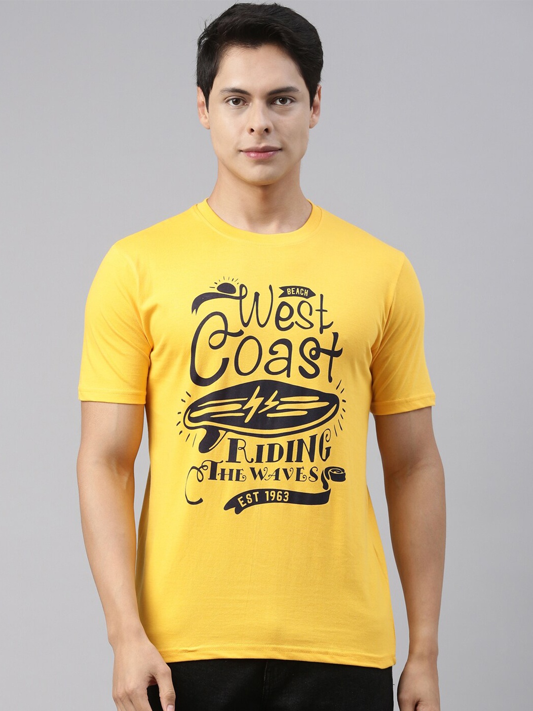 

recast Men Yellow Typography Printed Pure Cotton T-shirt