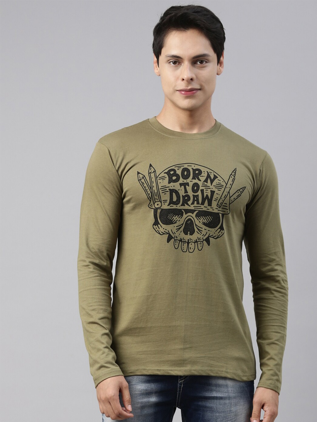 

recast Men Olive Green Typography Printed Pure Cotton T-shirt
